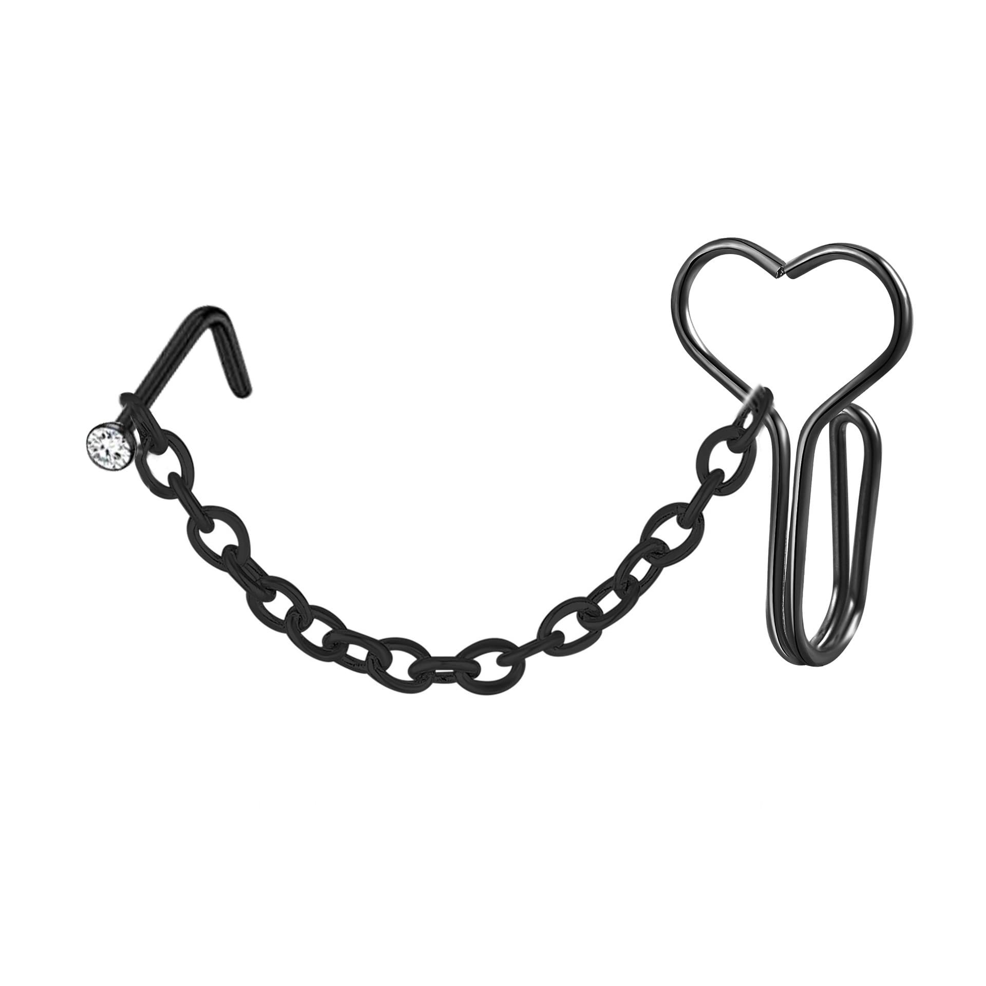 4pcs African Style Fake Nose Rings Clip Set - Non-Piercing Septum Ring with Heart Nose Chain & CZ Crystal Studs - Body Jewelry for Women | Perfect for Parties, Cosplay, and Festival Outfits