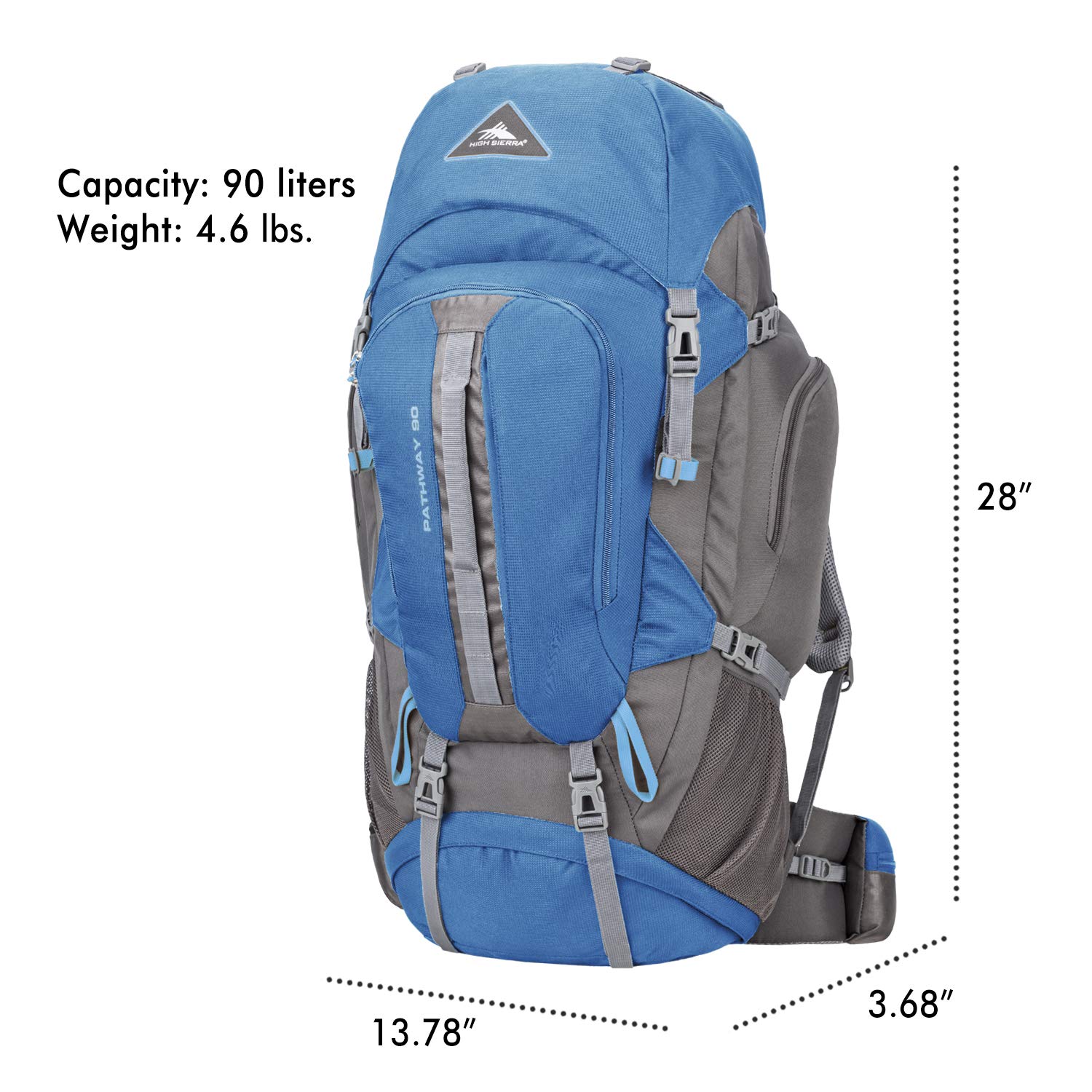 High Sierra Pathway 90L Internal Frame Hiking Backpack for Men & Women - Lightweight Water-Resistant Trekking Bag for Camping, Travel & Outdoor Adventures (Mineral/Slate/Glacier Color Options)