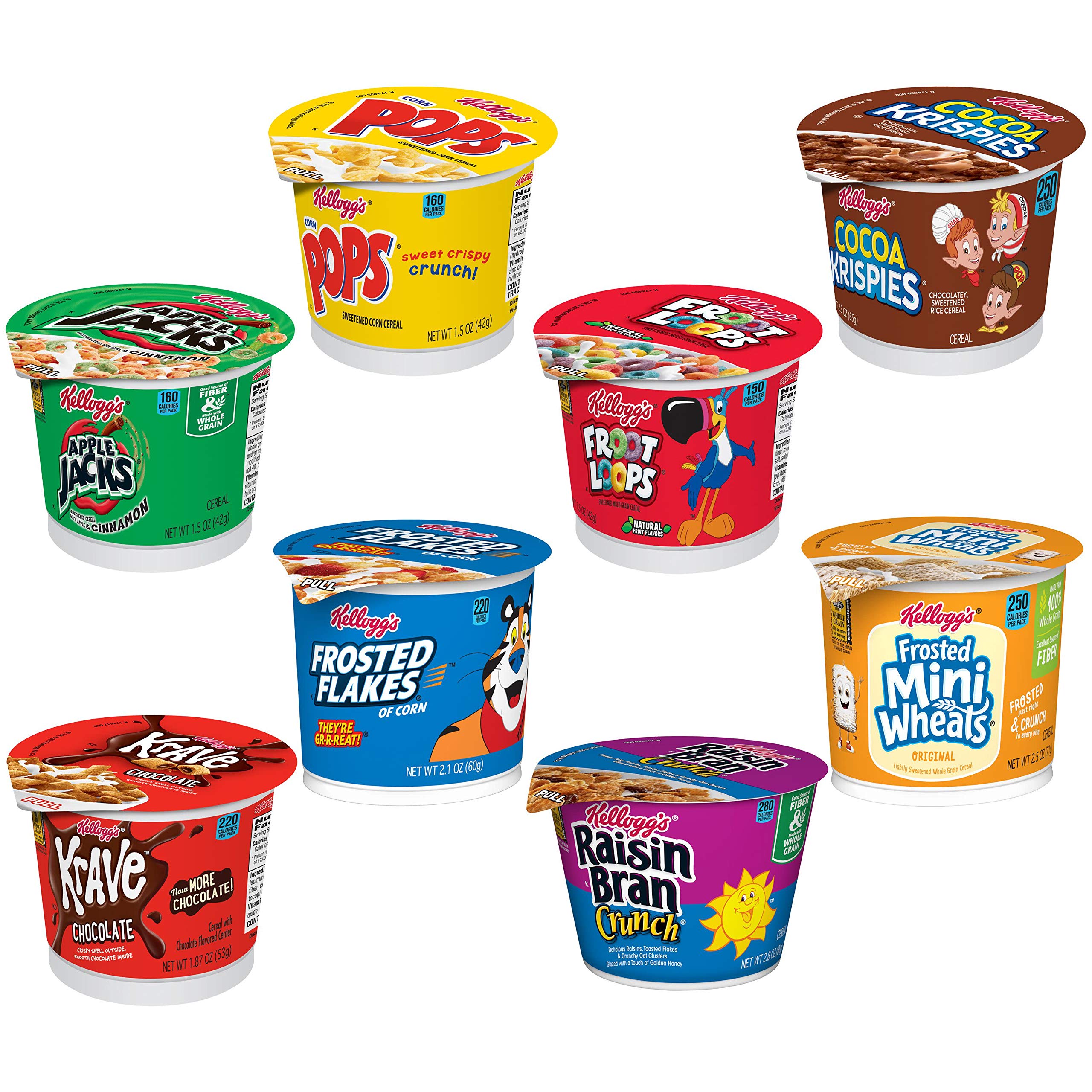 Kellogg's Cereal in a Cup Variety Pack - 8 Delicious Flavors, Portable Breakfast On-The-Go, Bulk Size (60 Cups) | Perfect for Office Snacks, School Lunches & Travel