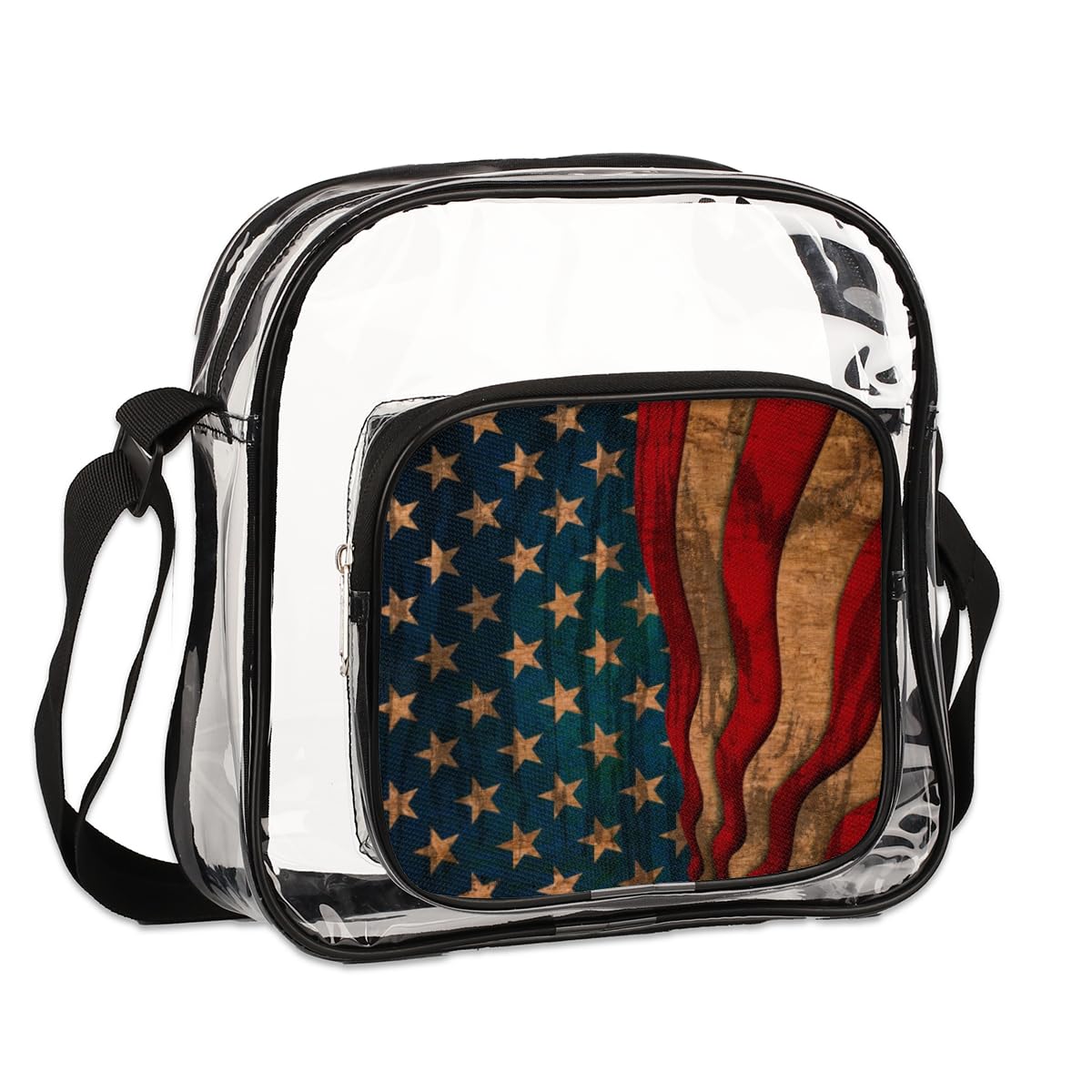 **Mularoka American Flag Clear Crossbody Purse Bag - Stadium Approved Clear Tote for Women & Men - Rustic Flag Design for Festivals, Sports Events & Concerts - Perfect for NFL Games, Music Festivals & Outdoor Activities**