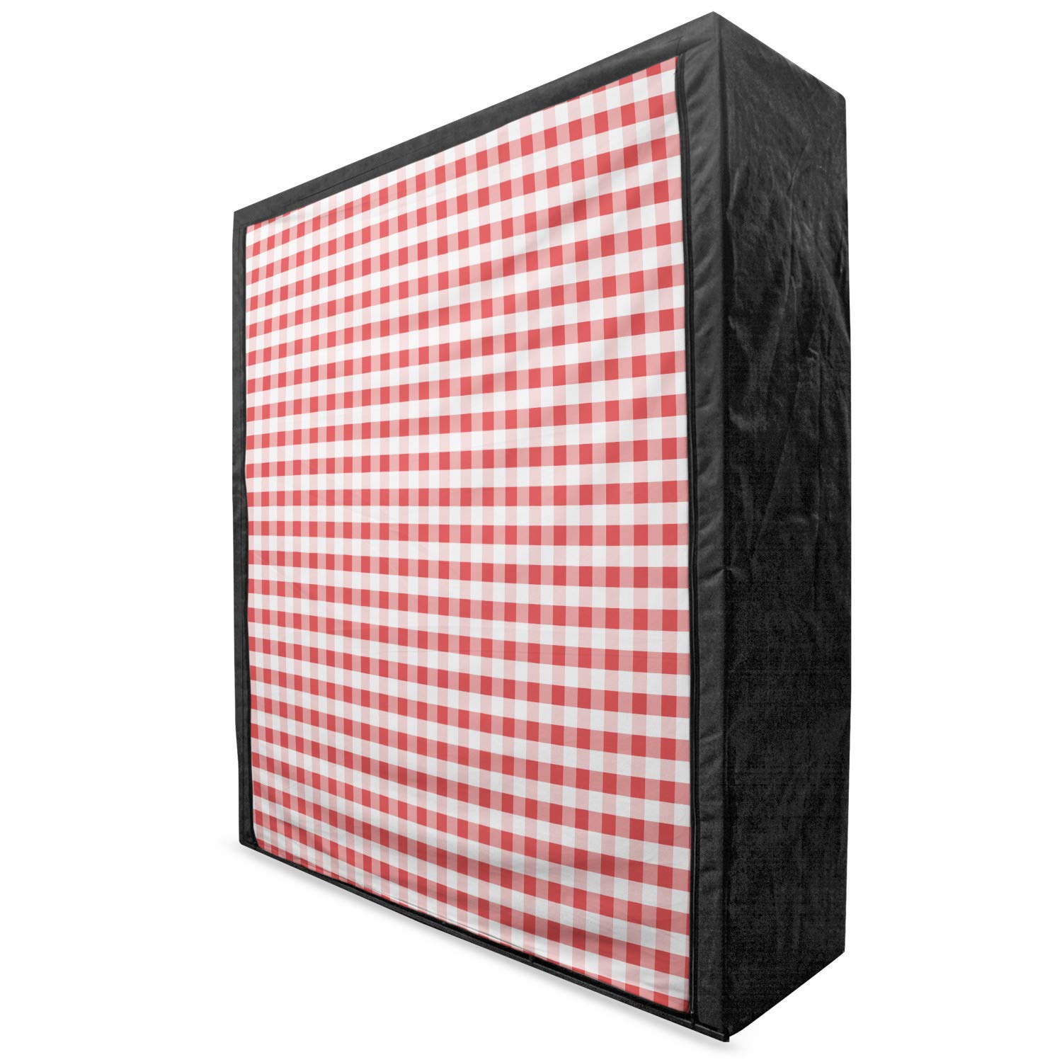 Ambesonne Checkered Portable Fabric Wardrobe - Horizontal Striped Gingham Design Vintage Style Clothing Organizer with Shelves - 59 Inch Coral White Closet for Bedroom, Dorm, or Apartment Storage