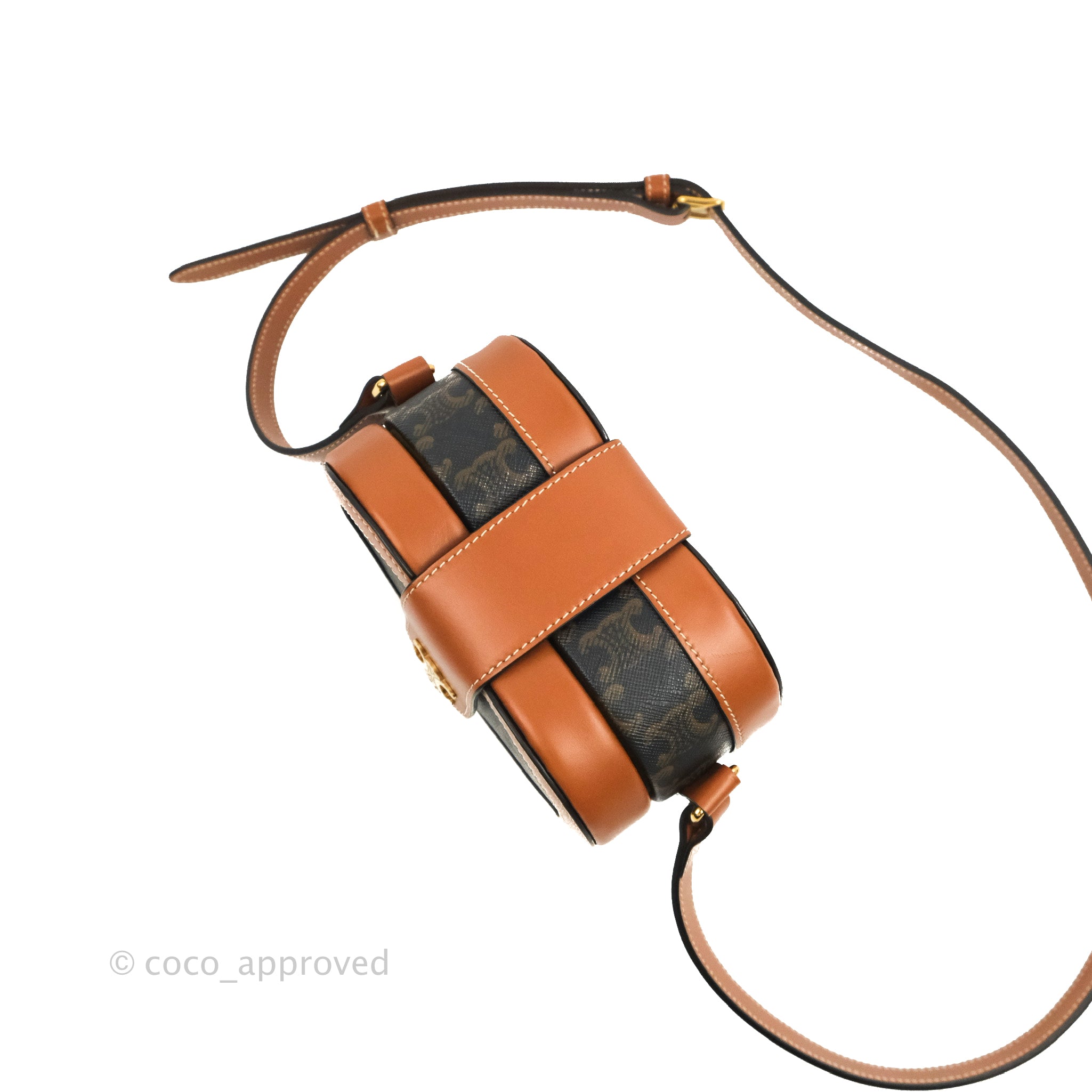Celine Heart Tambour Bag Triomphe Canvas Crossbody Bag in Tan - Perfect for Date Night & Evening Events
