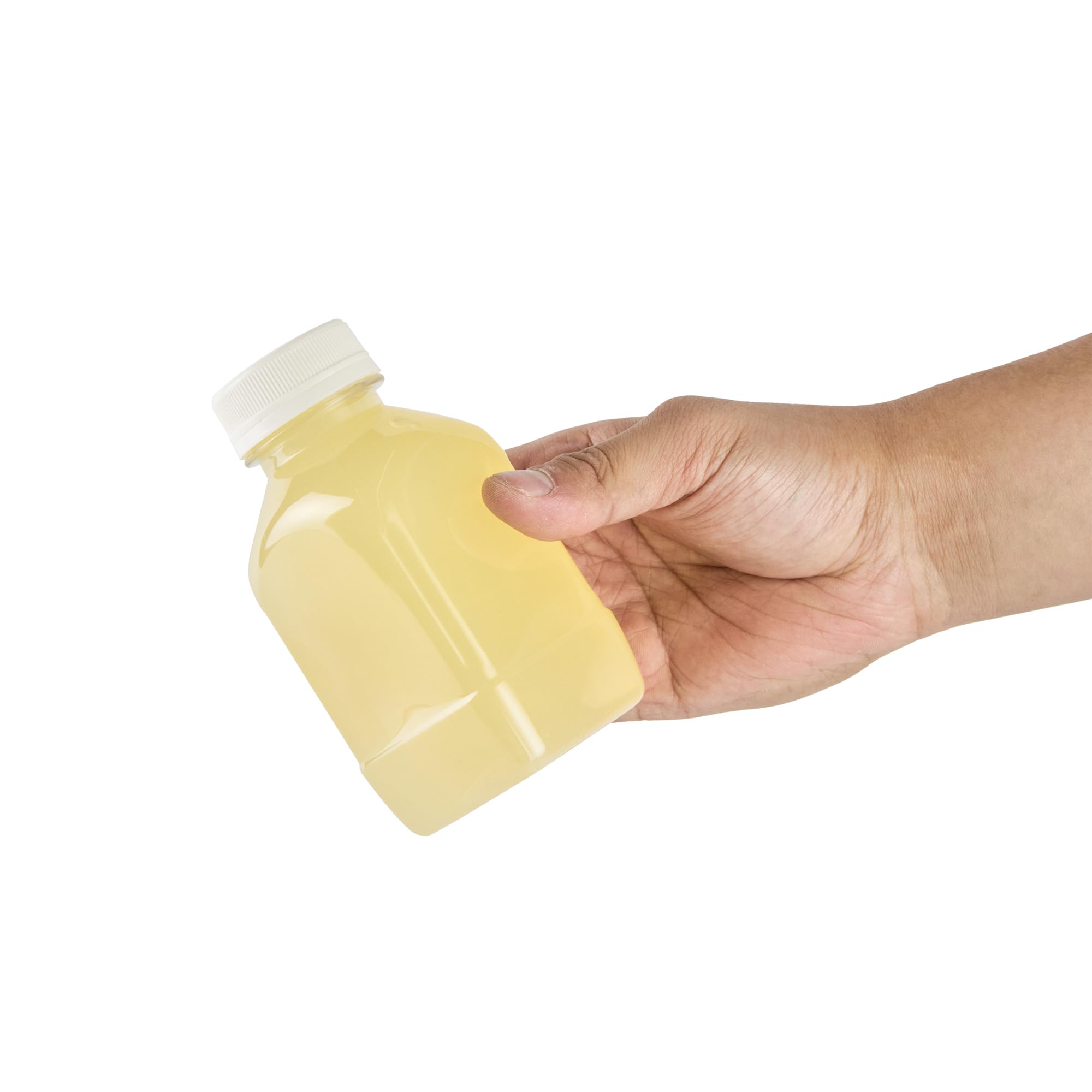 8oz Clear Plastic Juice Bottles with White Caps - 100 Pack Disposable Square Bottles for Juicing, Smoothies & Beverages | Perfect for Juice Bars, Coffee Shops, Restaurants & Catering Services | Leak-Proof, BPA-Free, Commercial & Home Use