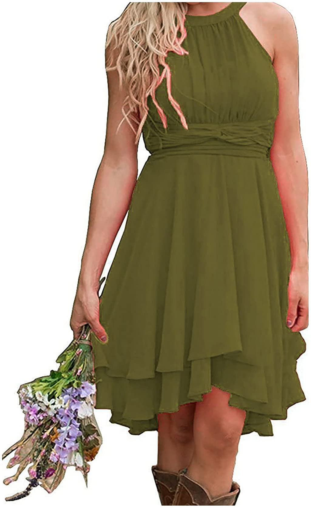 ANGELWARDROBE Women's Short Knee-Length Chiffon Bridesmaid Dress - Country Style Formal Wedding Guest Gown for Parties, Rehearsal Dinners & Special Occasions