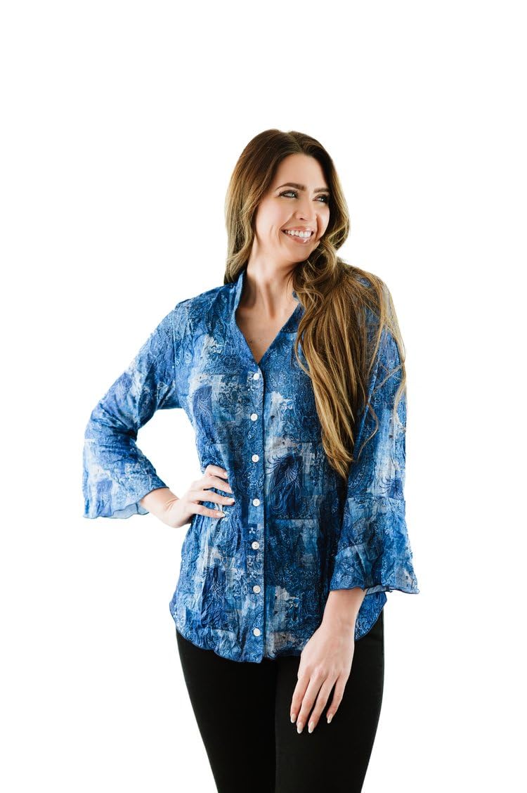 Stylish Printed Crinkle Mesh Blouse for Women - Designer Hand-Finished Tops | Perfect for Office Wear, Date Nights & Special Occasions