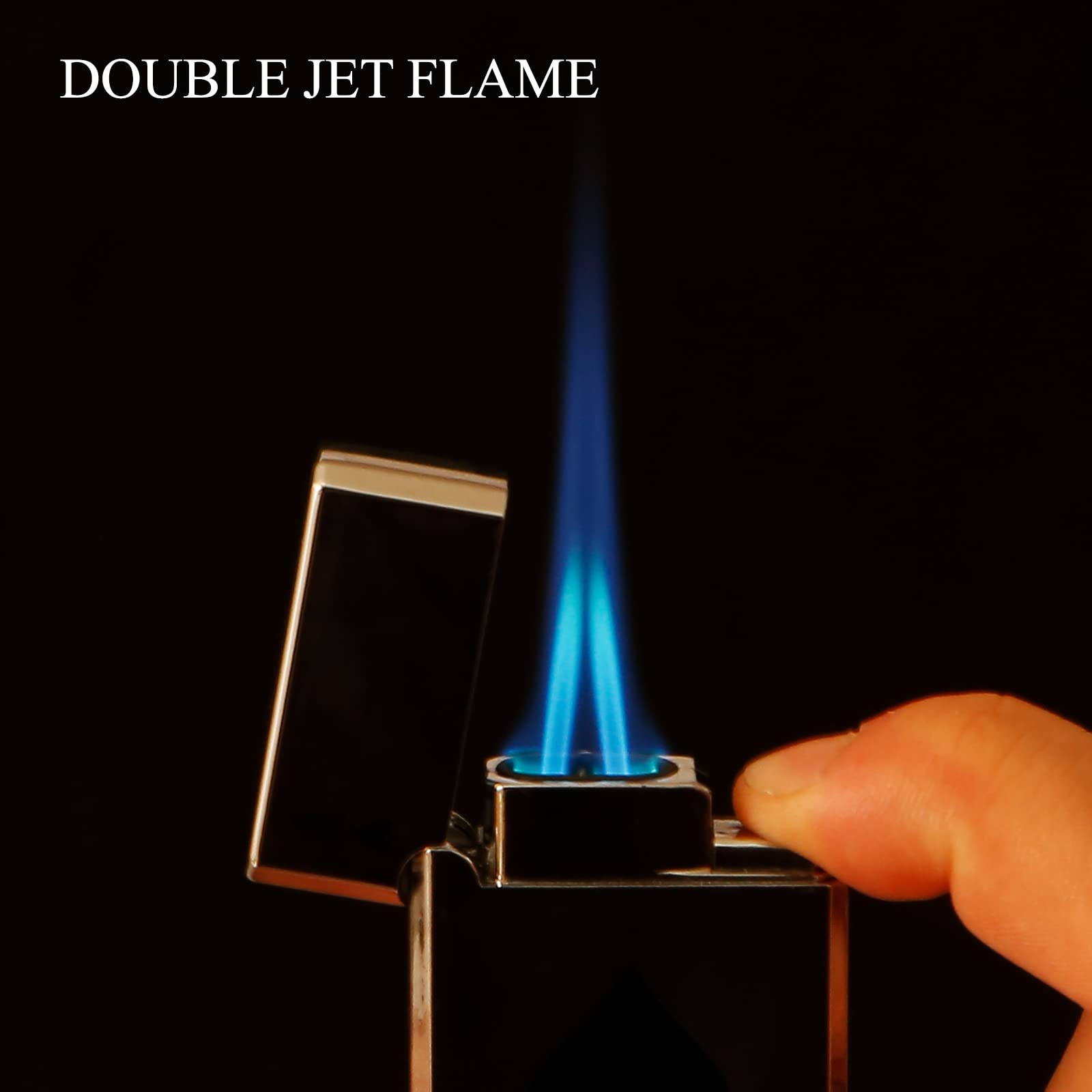 Yeuligo 2 Pack Double Flame Butane Torch Lighter Refillable - Adjustable Jet Flame with Visible Fuel Window - Classic Pocket Lighter for Men & Women (Ace Black) - Perfect for Cigars, Candles, Camping & Outdoor Use