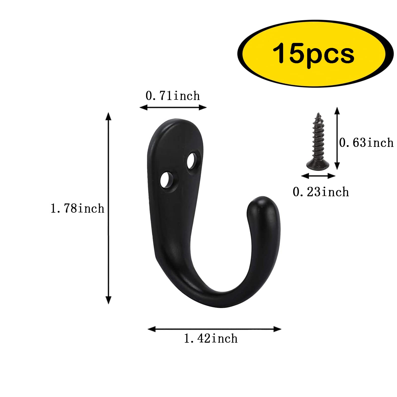 SOEAEODG 15-Piece Black Wall Mounted Coat Hooks - Heavy Duty Robe & Towel Hangers for Bathroom, Kitchen, Garage - Includes 30 Screws (Flat Black) | Perfect for Organizing Coats, Hats & Accessories in Home & Office