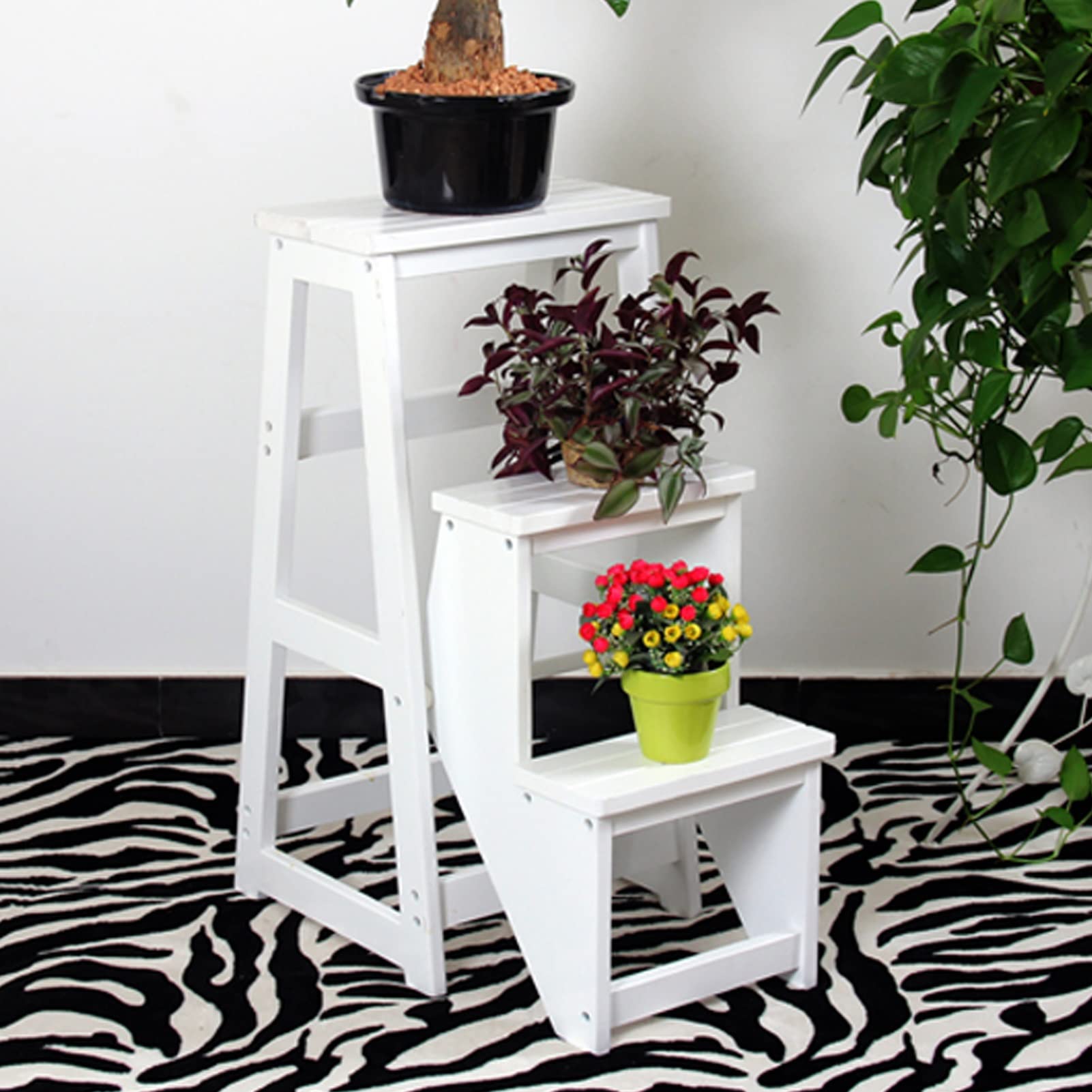 KAZUP 3-Step Wooden Folding Step Stool for Home, Multi-Functional Library Step Ladder with Storage Shelf - Perfect for Kitchen, Bathroom, Kids Room & Book Organization