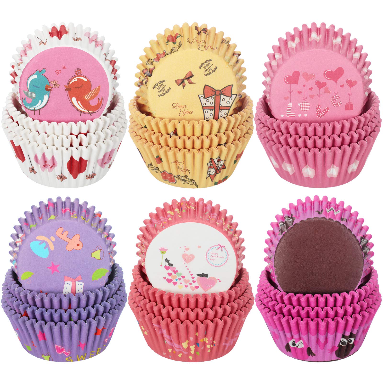 600-Piece Valentine's Day Cupcake Liners - Heart-Shaped Baking Cups & Muffin Wrappers for Baking, Wedding & Party Decorations (Assorted Styles) - Perfect for Valentine's Day, Anniversary Celebrations & Romantic Dessert Displays
