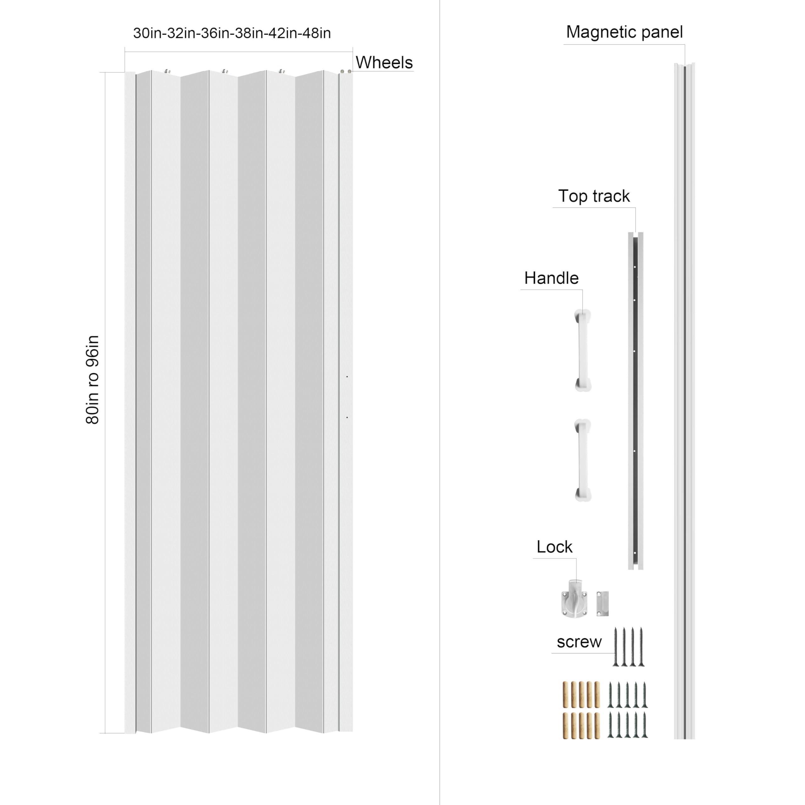 30×80 Inch White PVC Indoor Accordion Folding Door - Cabinet Internal Partition with Handle & Latch | Includes Installation Hardware | Perfect for Closets, Pantries & Room Dividers