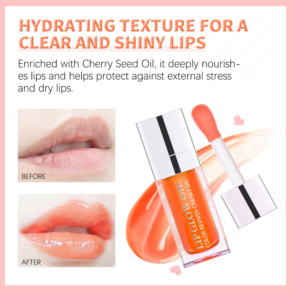 GECOMO Hydrating Lip Oil - Non-Sticky Lip Gloss & Balm for Dry Lips | Moisturizing, Nourishing Fruit Flavored Lip Care (Pink, 0.2 oz) | Perfect for Daily Use, Night Care & Makeup Looks
