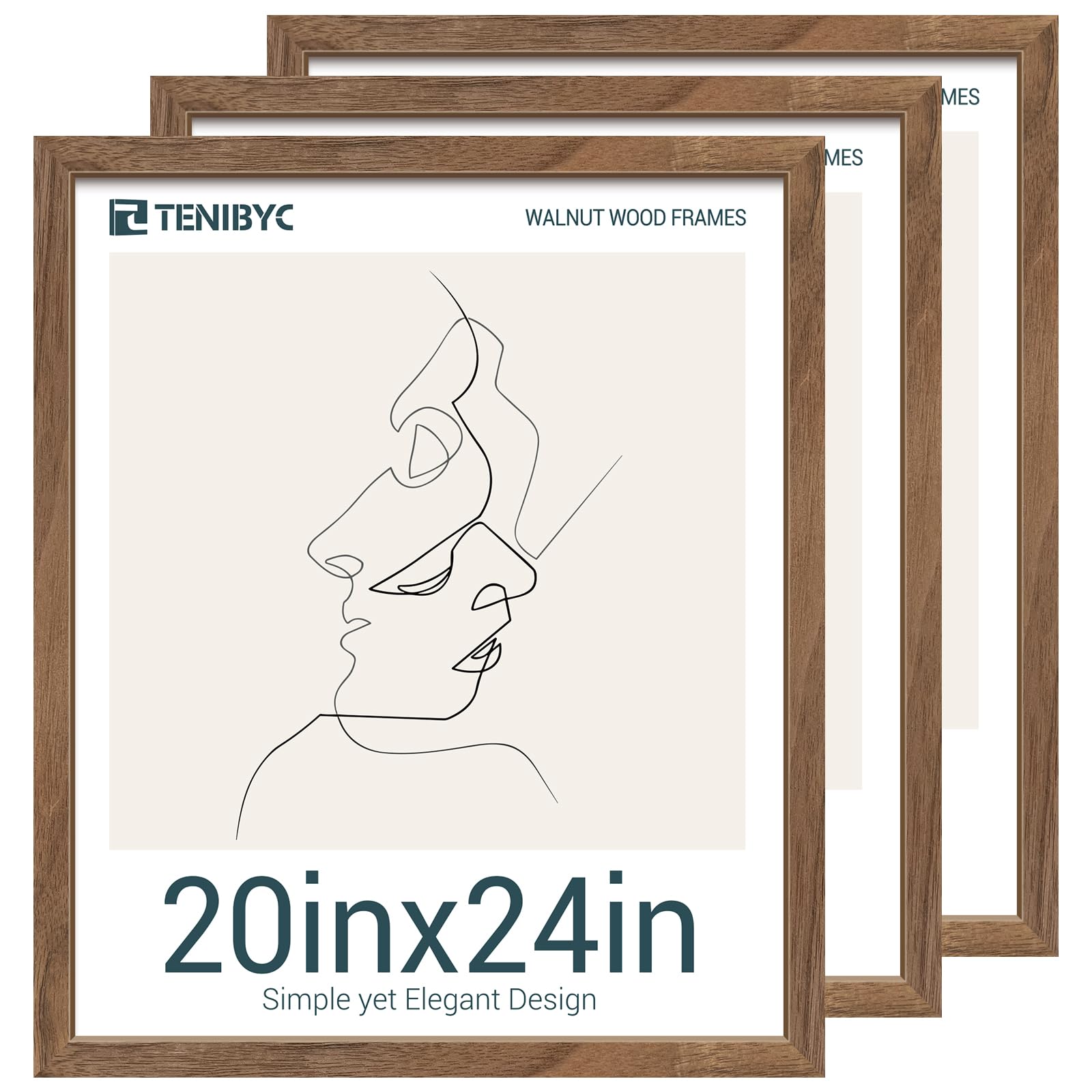 20x24 Walnut Poster Frame Set of 3 - Natural Brown Solid Wood Picture Frames for Wall Hanging | Perfect for Home Decor, Office Display, and Art Gallery Showcase