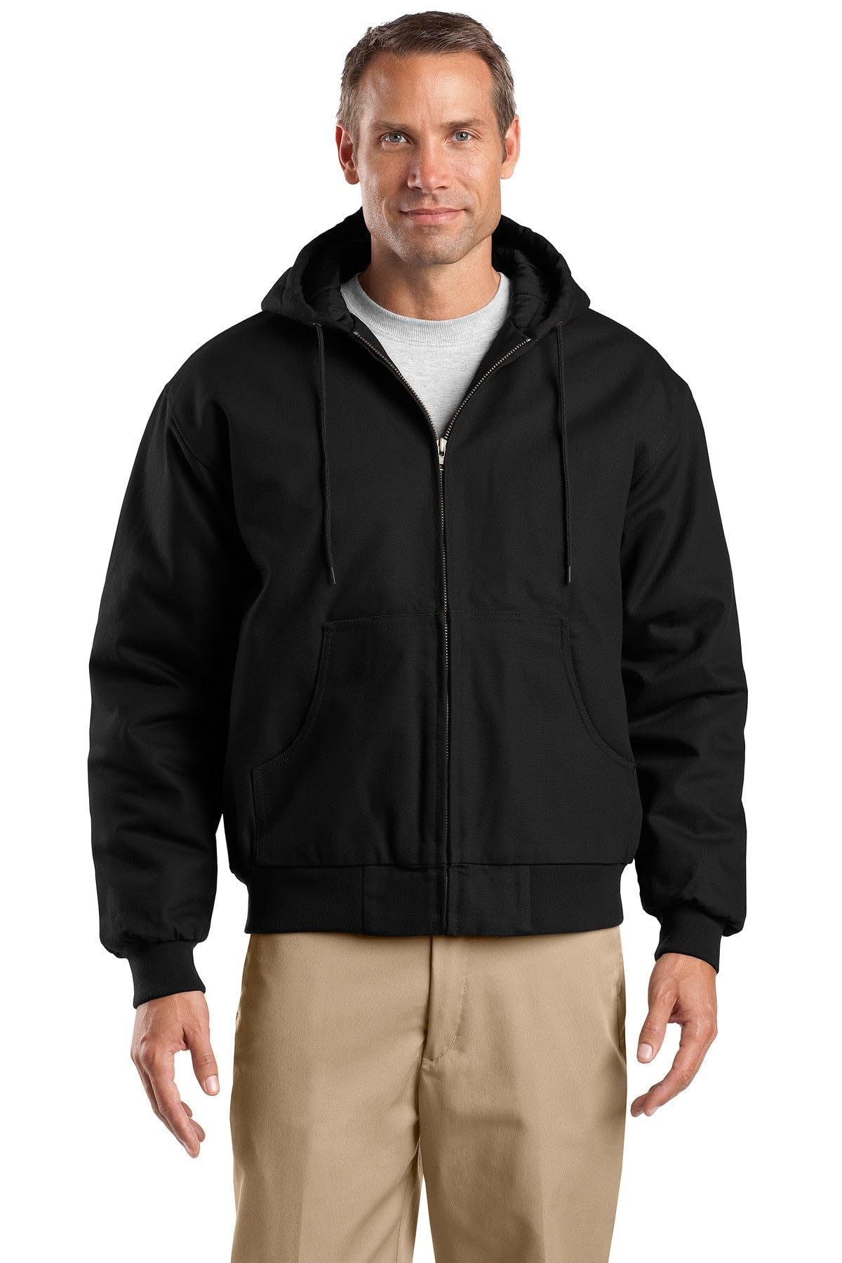 Cornerstone Tall Duck Cloth Hooded Work Jacket TLJ763H - Durable Men's Workwear, Black, Large Tall - Ideal for Construction, Farming & Outdoor Labor