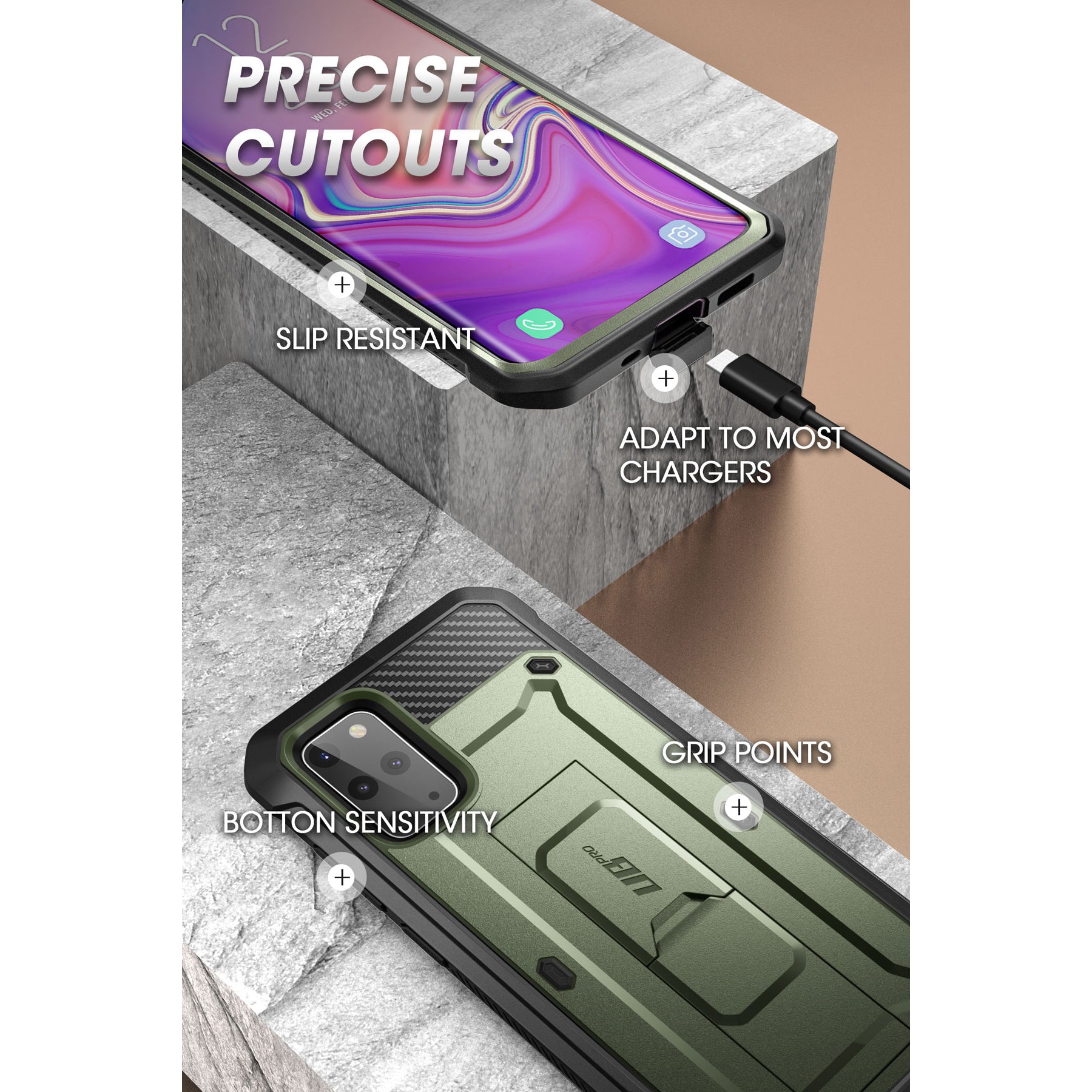 Samsung Galaxy S20 FE Unicorn Beetle Pro Rugged Case - Shockproof Heavy Duty Protective Cover with Built-in Screen Protector (Metallic Green) - Perfect for Outdoor Activities, Construction Work & Extreme Sports