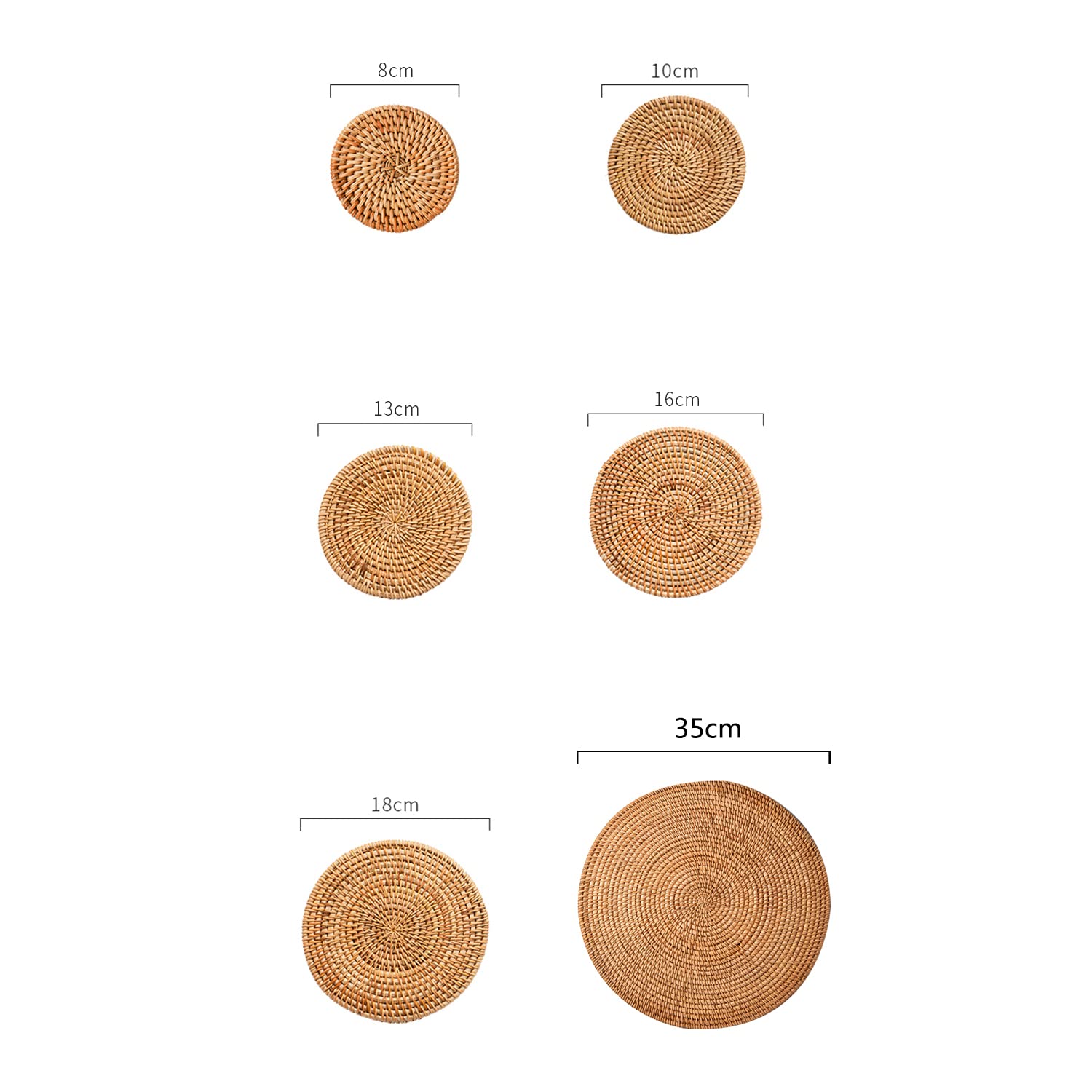 Round Woven Placemats for Dining Table - Natural Farmhouse Style Heat-Resistant Coasters (Set of 4, 8cm) - Perfect for Tea Time, Dinner Parties & Rustic Home Decor