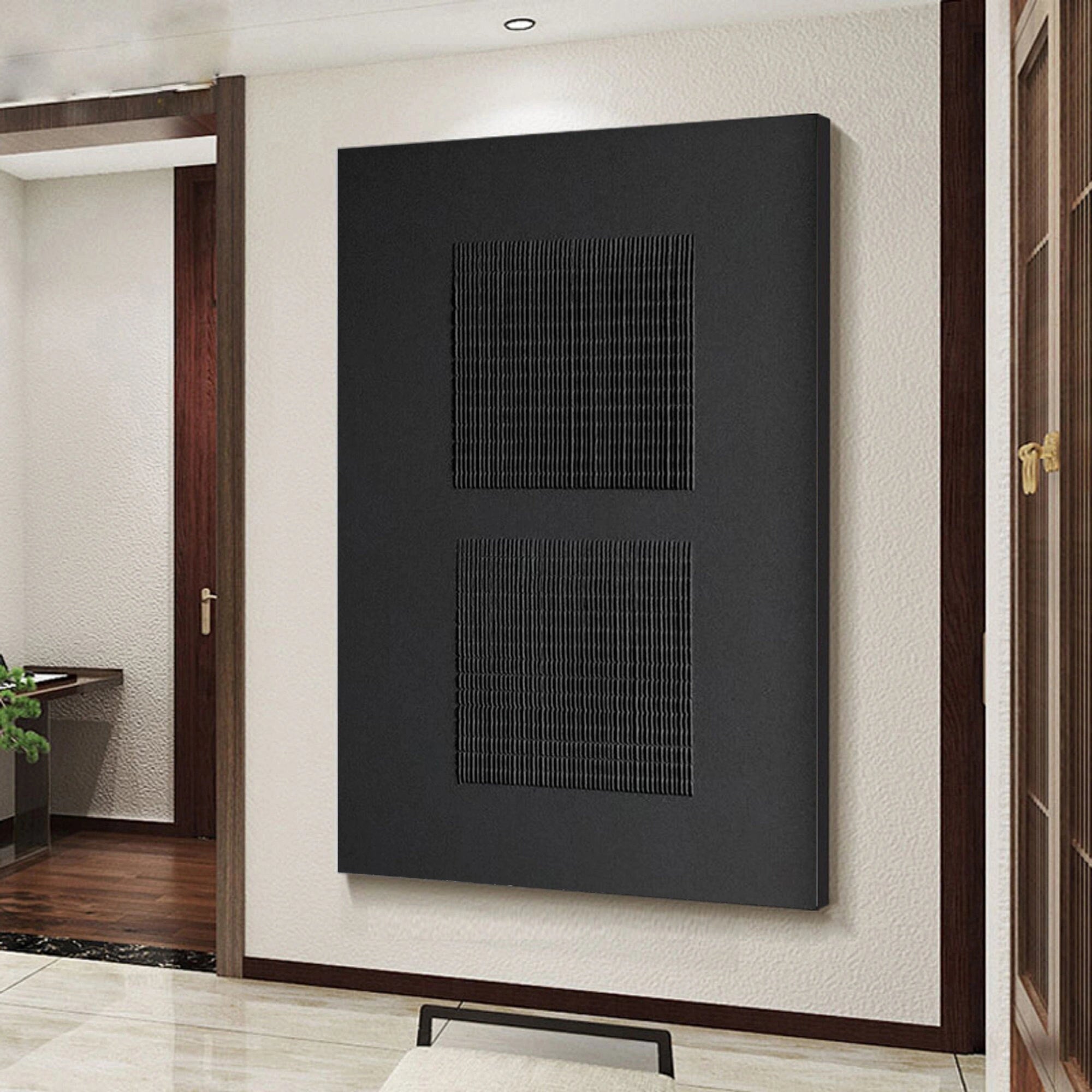 Black Minimalist Textured Painting Canvas Wall Art - Modern Abstract Home Decor for Living Room, Bedroom & Office #MZ012