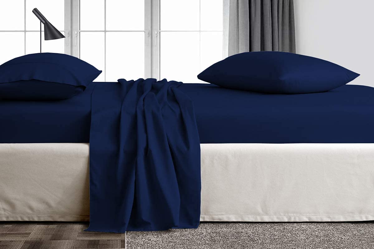 Organic Bamboo 6-Piece Twin Size Sheet Set - Soft & Breathable Navy Blue Bamboo Bed Sheets for Comfortable Sleep | Perfect for Bedrooms, Guest Rooms & Dormitories