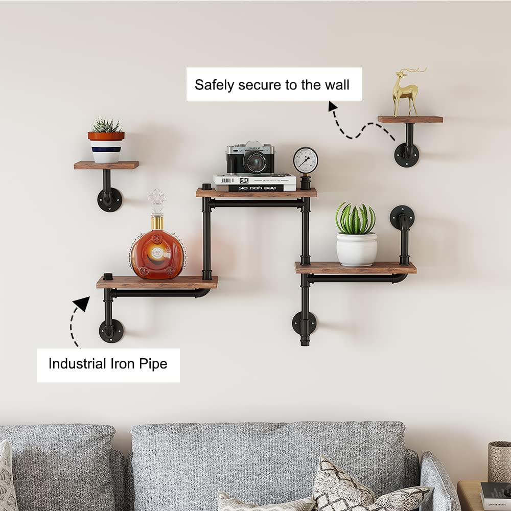 Industrial Pipe Shelving Set of 3 - Rustic Wall Mounted Floating Shelves with Wood Planks for Home Decor, Living Room & Office - Modern Ladder Shelf for Books, Plants & Display