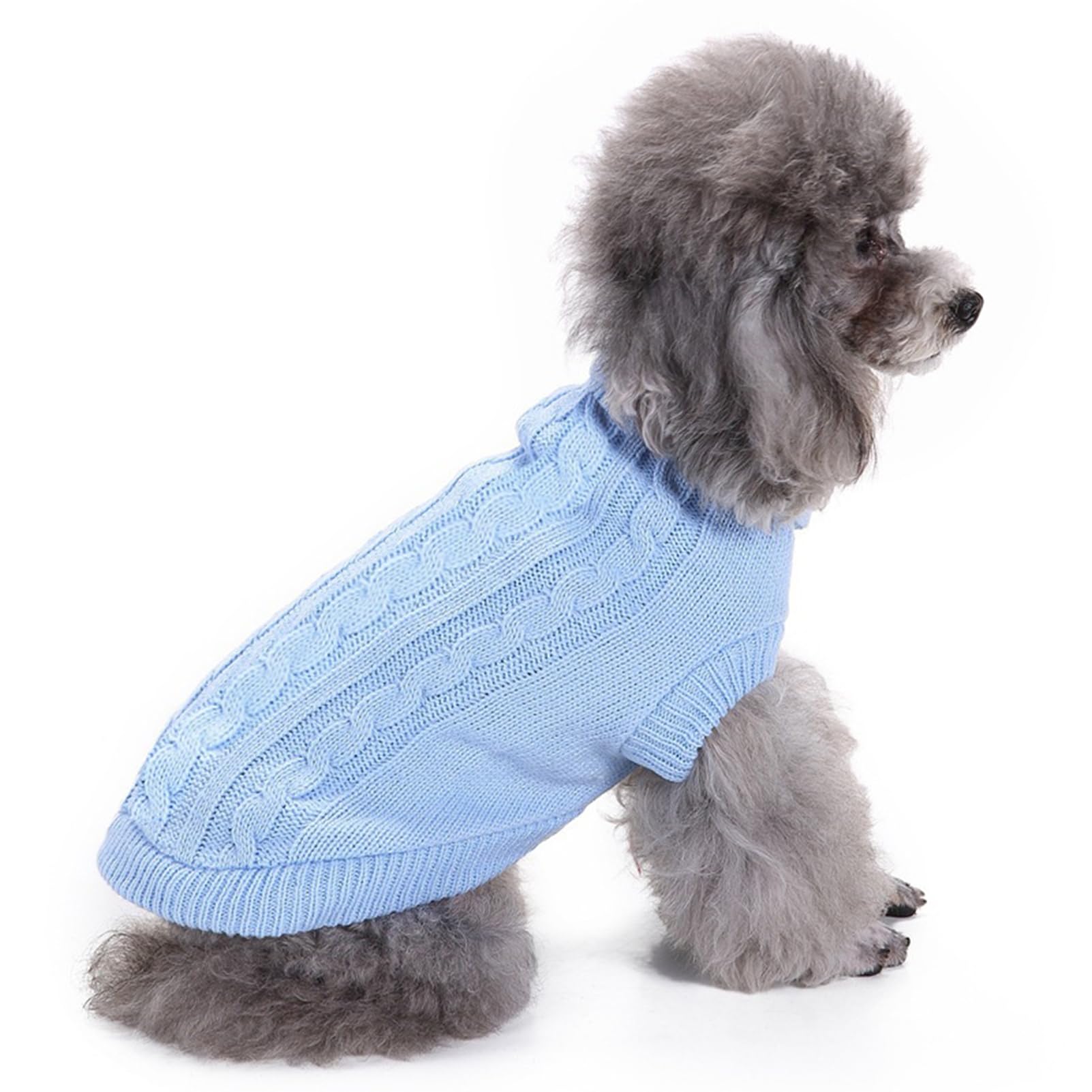Warm Knitted Dog Sweater for Small Pets - Winter Cat & Puppy Clothes (Light Blue) - Cozy Indoor & Outdoor Wear