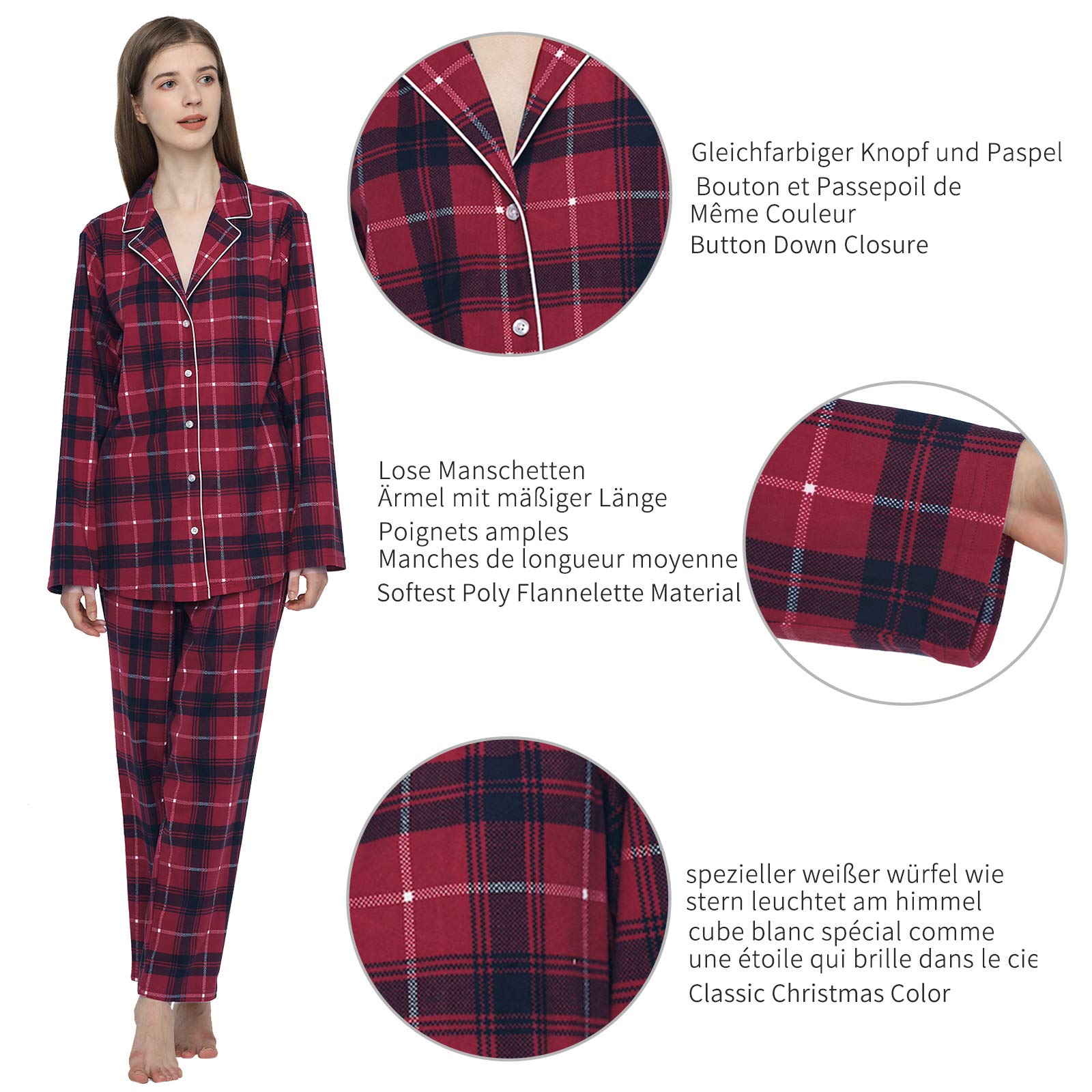 Mnemo Women's Christmas Pajama Set - Plaid Long Sleeve Top & Pants Lounge Wear Gift Set for Women - Cozy Holiday Sleepwear for Christmas Eve, Family Gatherings & Winter Nights