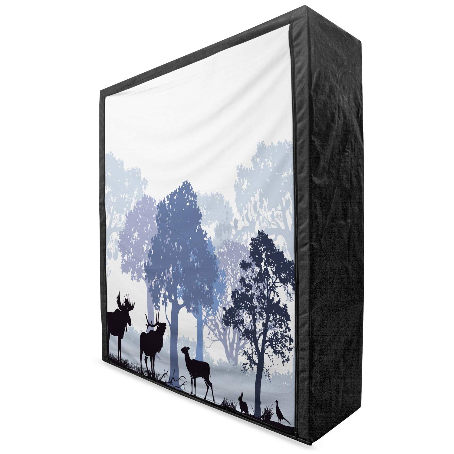 Ambesonne Moose Portable Fabric Wardrobe - Forest Design Abstract Woods with North American Wild Animals (Deer, Hare, Elk, Trees) - 59
