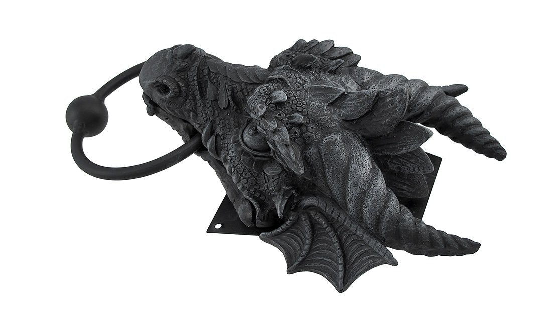 Gothic Dragon Door Knocker - Heavy Duty Cast Iron Finish for Home Decor | Medieval Style Entryway Hardware for Front Doors, Gates & Cabinets