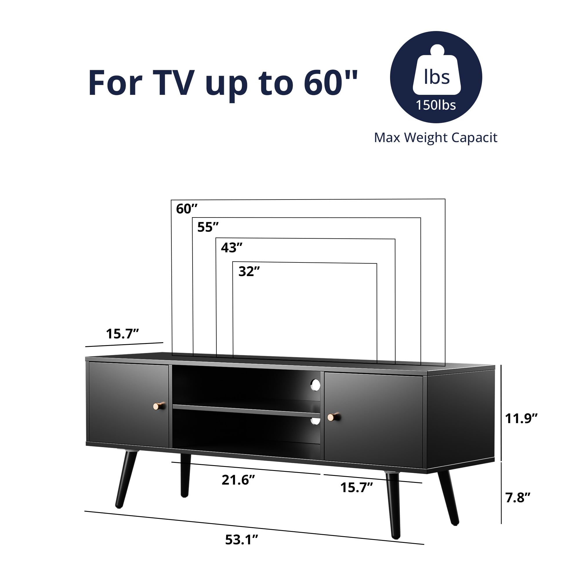 Mid Century Modern TV Stand for 55-60 Inch TVs - Cozy Castle Entertainment Center with Storage | Media Console Table for Living Room, Bedroom & Office | Perfect for Home Theater & Media Organization