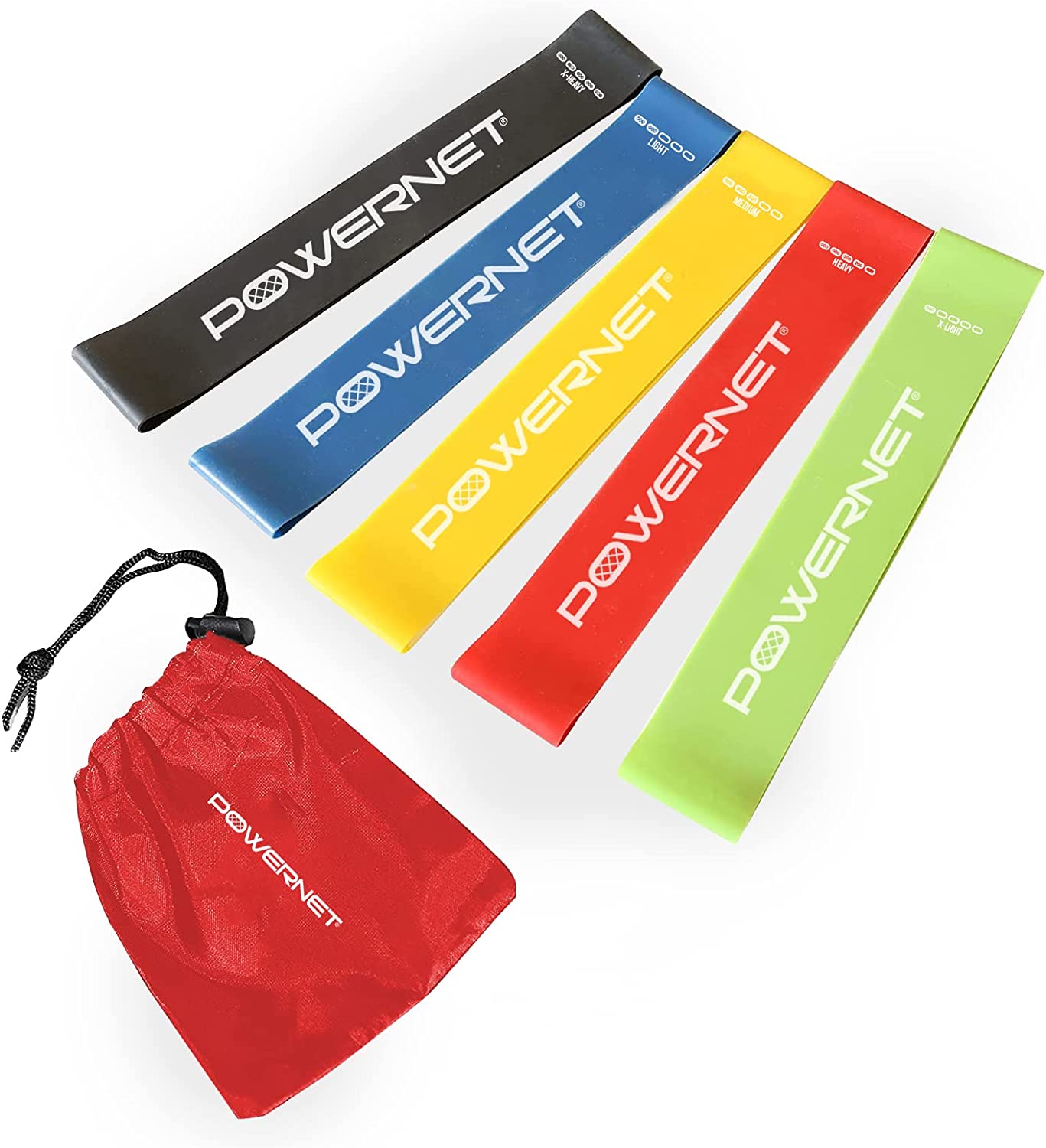 PowerNet Resistance Loop Exercise Bands for Strength Training, Yoga, Pilates & Physical Therapy - Latex Free Fitness Bands for Home Gym, Workout & Rehabilitation