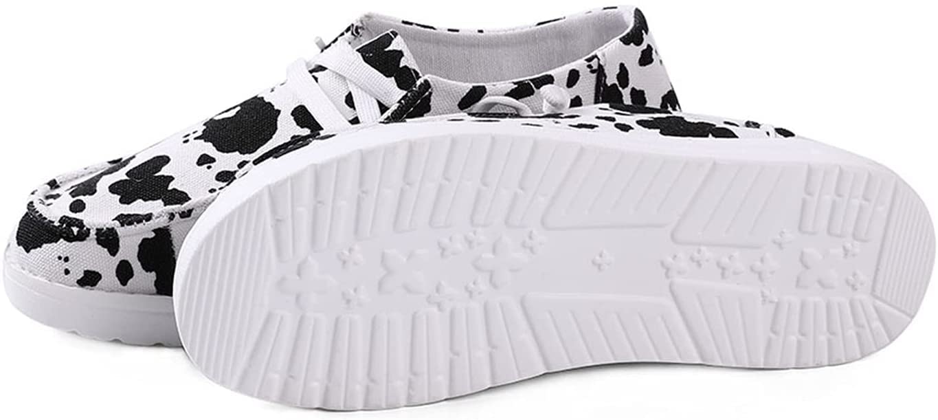 Women's Cow Print Canvas Slip-On Sneakers - Comfortable Loafers for Casual Wear, Office & Outdoor Walking