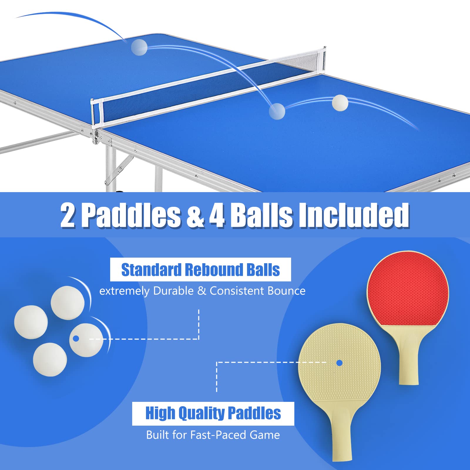 Goplus Foldable Ping Pong Table - 100% Preassembled Indoor/Outdoor Table Tennis Set with Net, 2 Paddles & Balls | Portable for Backyard, Game Room, Office & Patio Fun