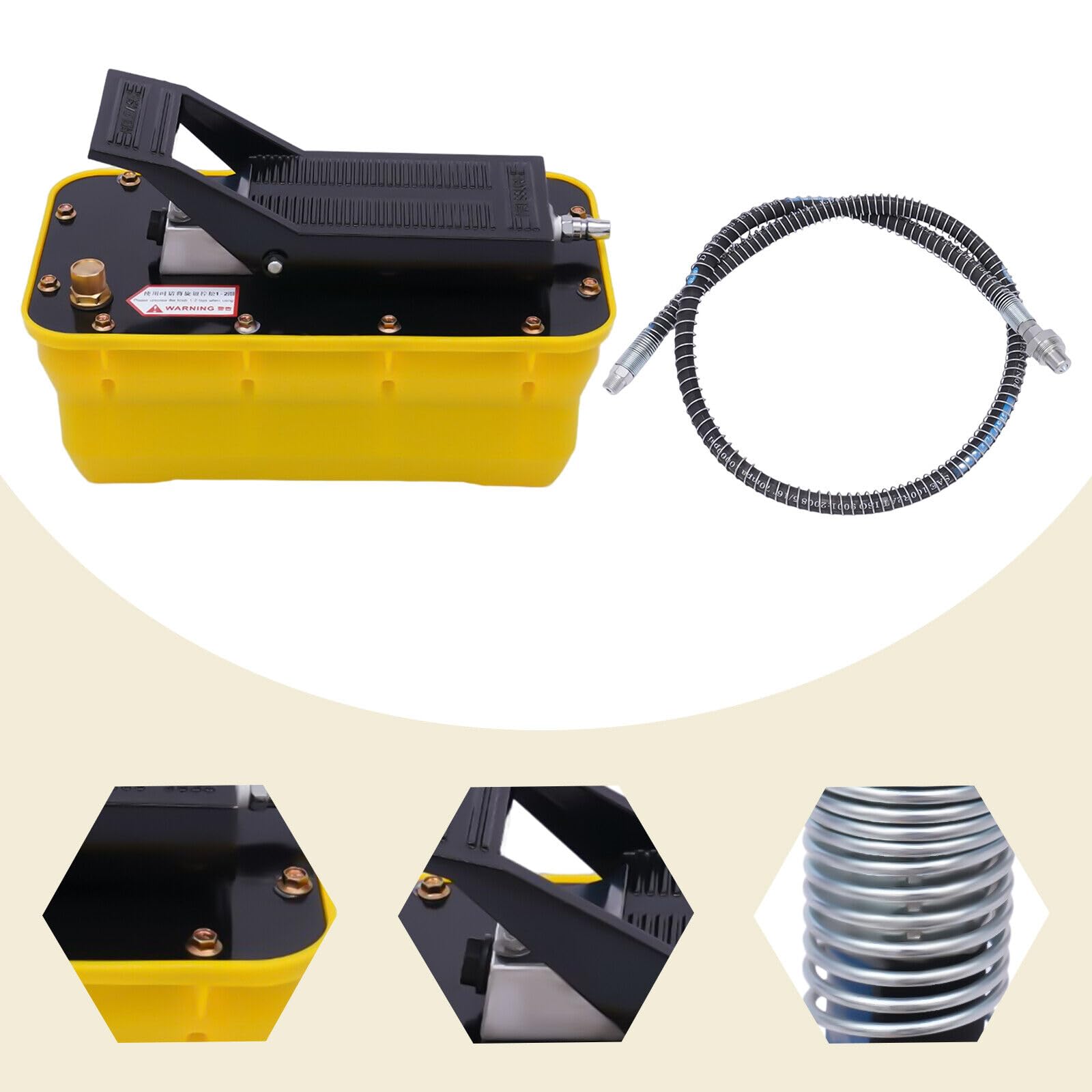 10 Ton 10000PSI Air Hydraulic Pump - High Pressure Pneumatic Foot Pump for Auto Body Frame Machine, Rotary Lift & Porta Power with 2.3L Capacity & Hose - Perfect for Car Repair Shops, Hydraulic Pressing & Heavy Duty Lifting