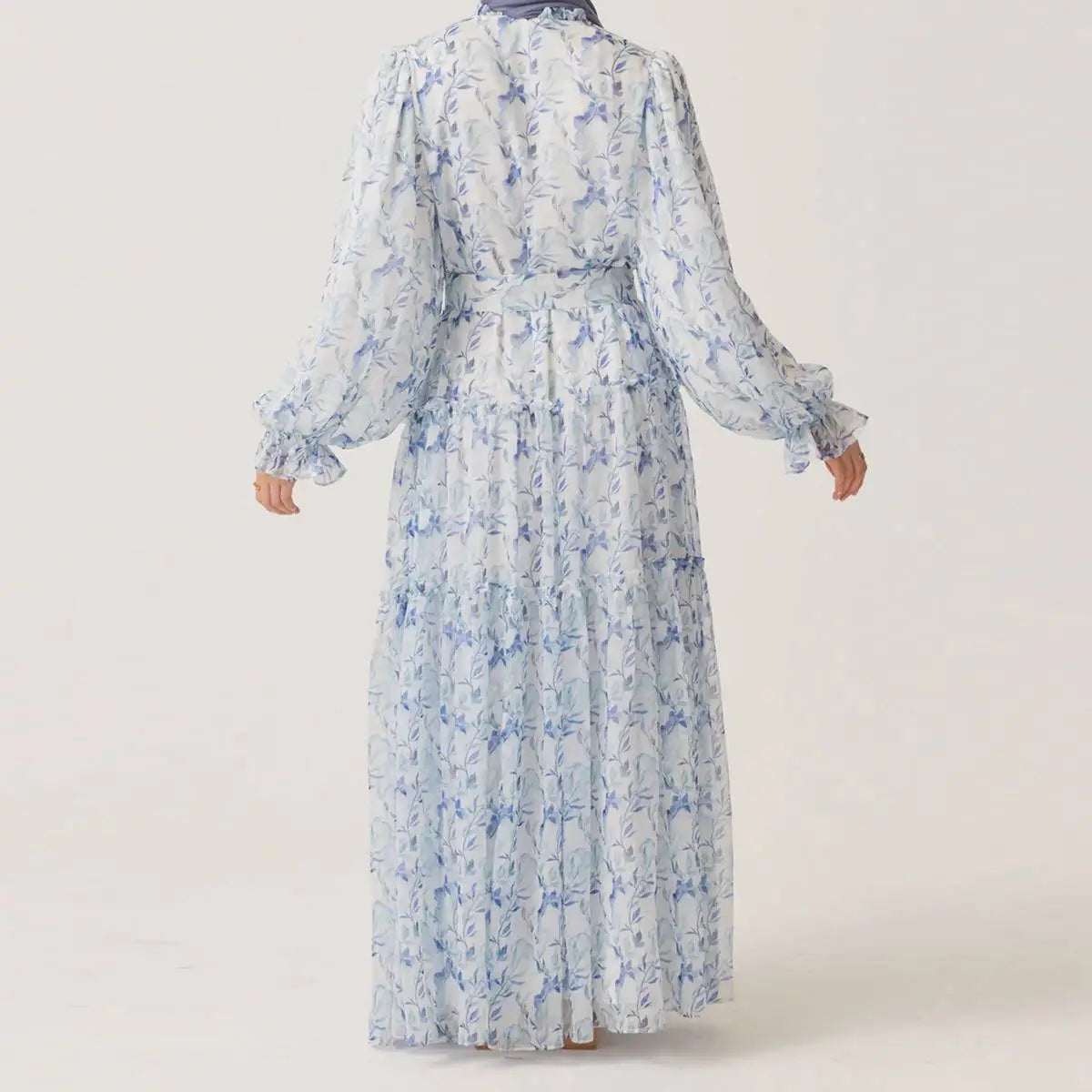 Elegant Muslim Women's Chiffon Printed Abaya Dress - Modest Islamic Prayer Dress for Eid, Ramadan & Special Occasions