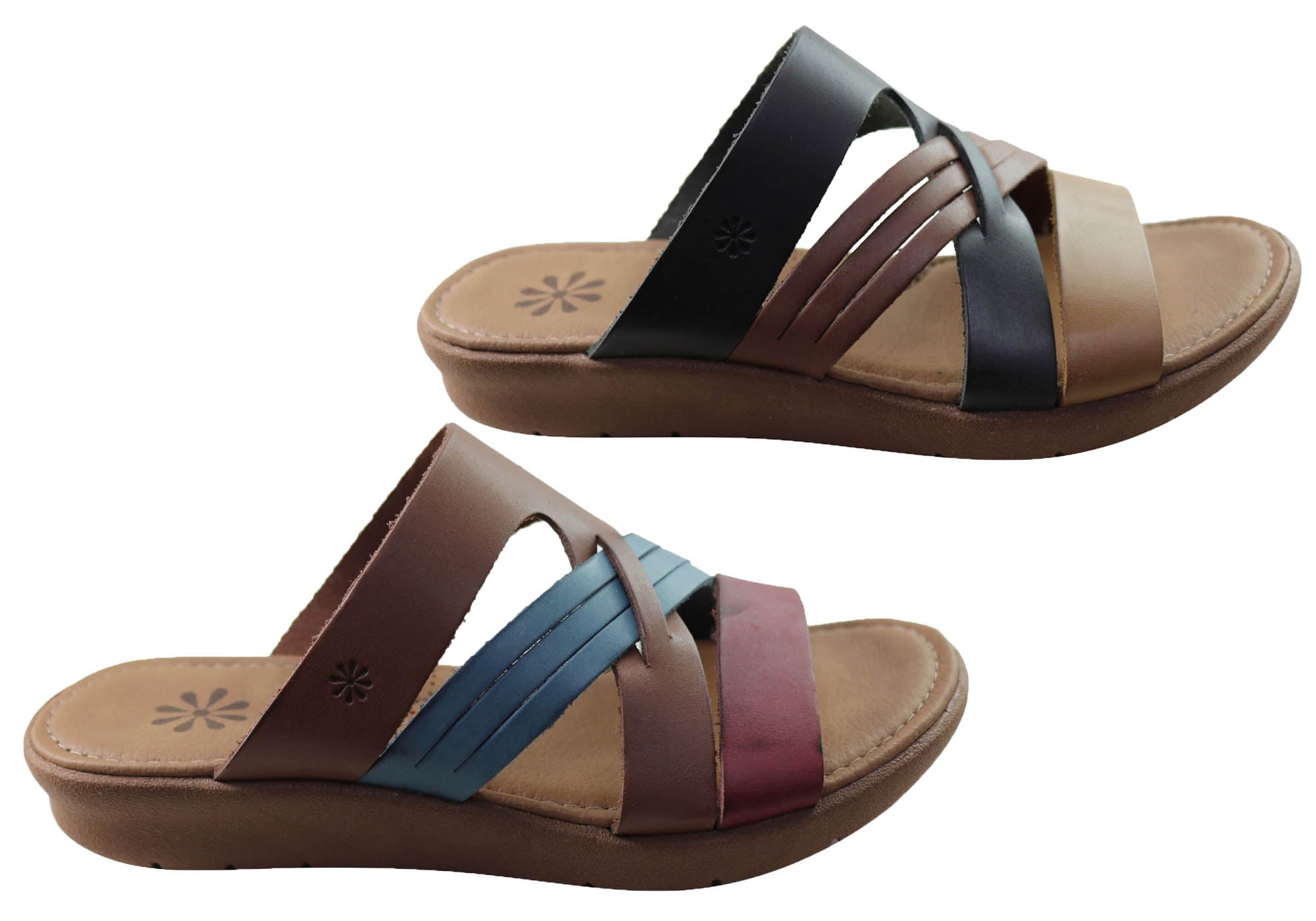 Anza Women's Comfort Leather Slides Sandals - Made in Brazil - Soft & Supportive for Casual Wear, Beach, and Home Use