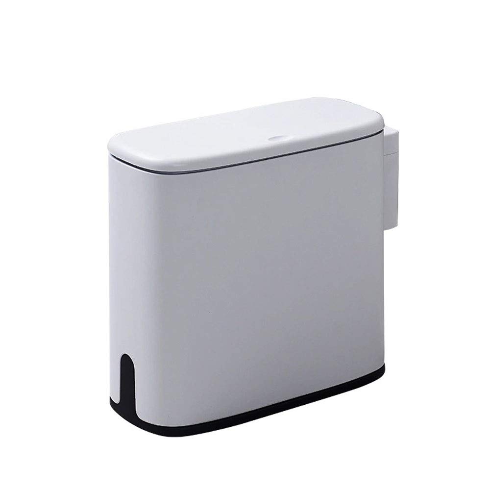 Nordic Style Oval Split Trash Can with Lid - 8L/2.6 Gallon Plastic Waste Basket for Bathroom, Kitchen, Bedroom & Office - Creative Spring Top Cover Design (White & Gray) | Perfect for Small Spaces & Home Organization