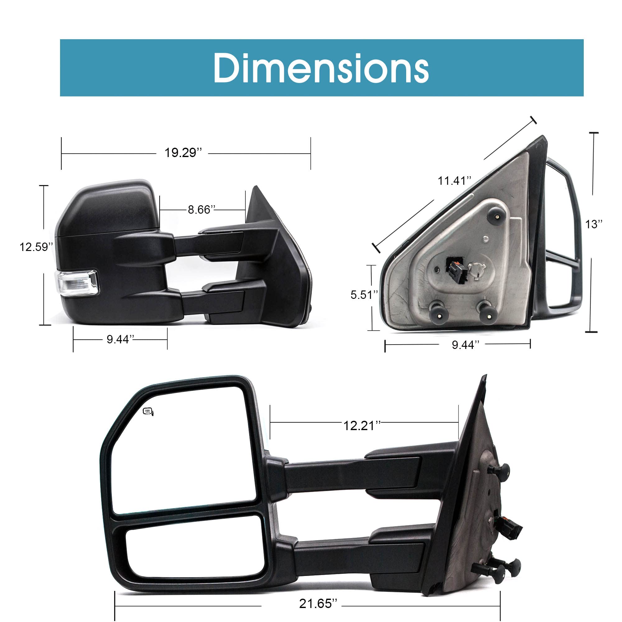 BOOLEE Power Heated Towing Mirrors with LED Turn Signal & Puddle Lights - Manual Folding Black Housing - Compatible with 2004-2014 Ford F150 Pickup Truck (Driver & Passenger Side) - Perfect for Towing, Off-Roading & Night Driving