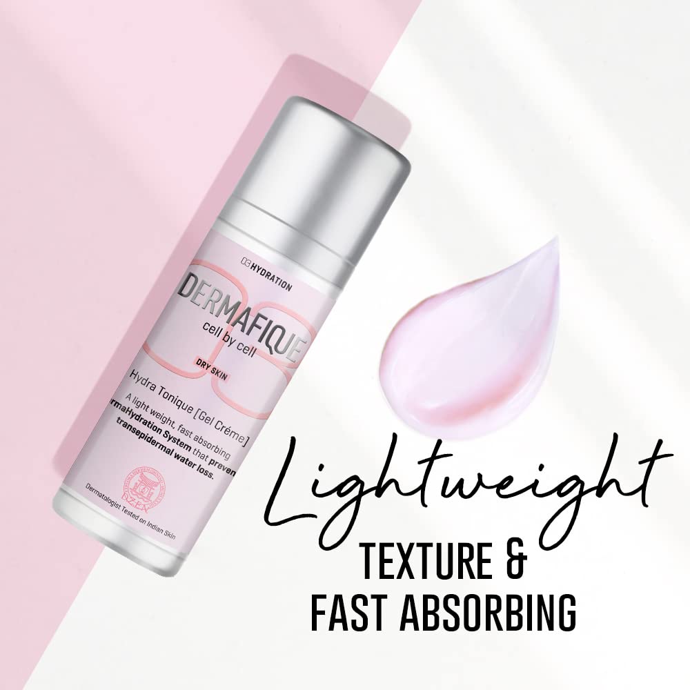 Dermafique Hydratonique Gel Creme with Shea Butter – 30g | Ultra Light Gel Face Moisturizer with Glycerin & Vitamin E | Non-Sticky Matte Finish Hydrating Cream for Normal to Dry Skin | Day & Night Facial Hydration for Glowing Skin