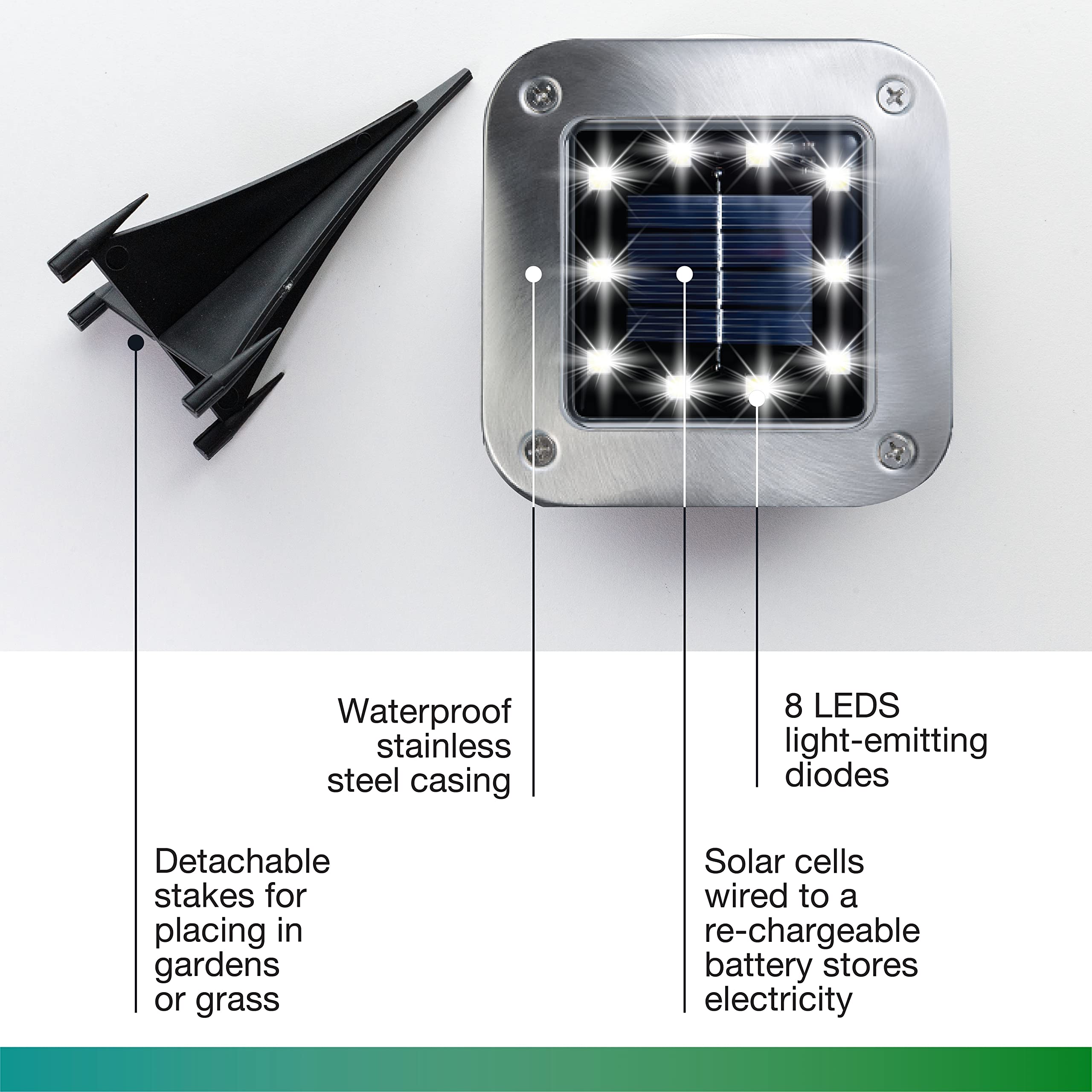 Bell+Howell Disk Lights Deluxe - 8 Pack Square Solar Outdoor Lights, Waterproof LED Landscape Lighting for Garden, Patio, Deck & Pool | Auto On/Off Solar Powered Ground Lights | Perfect for Pathway, Driveway & Backyard Decoration