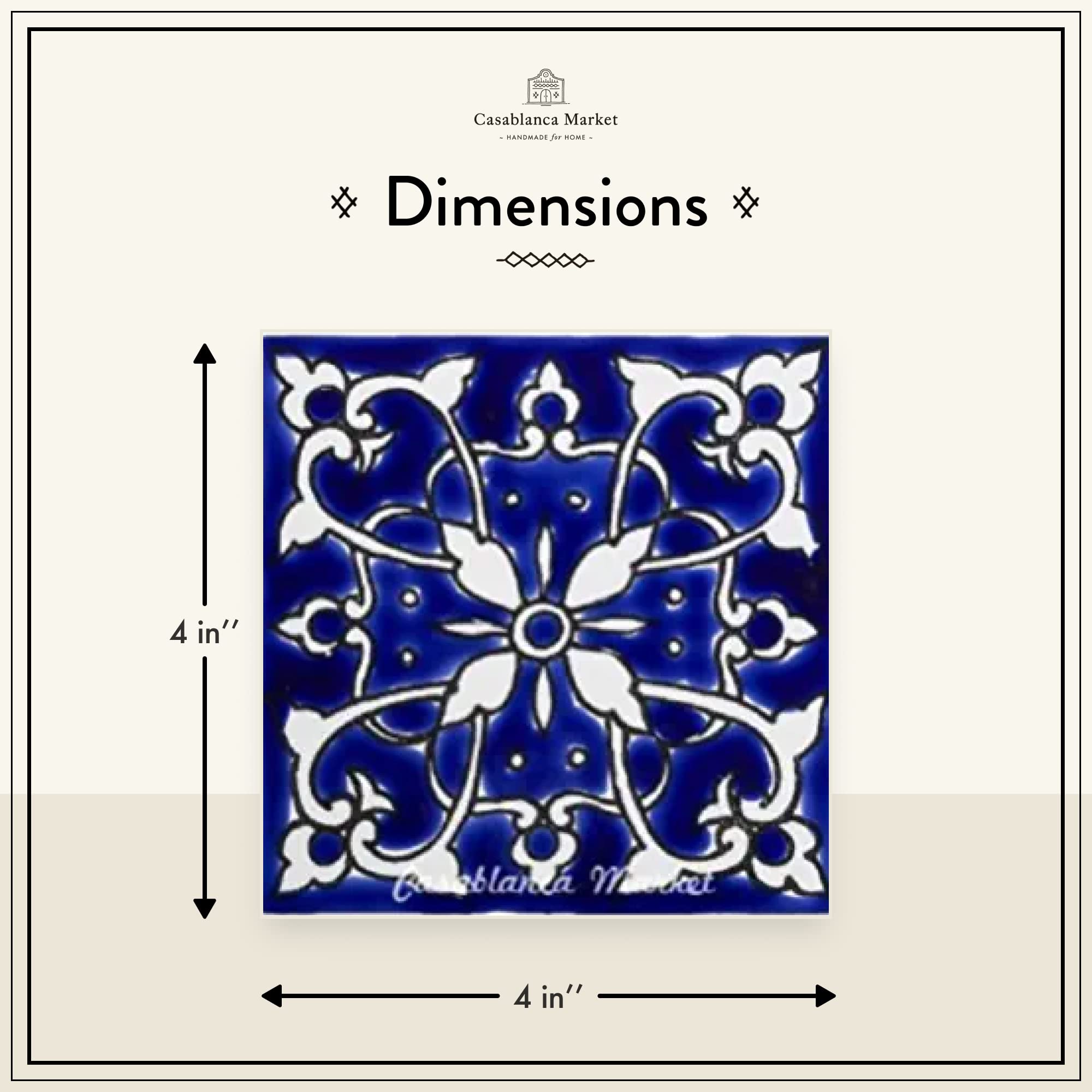 Casablanca Market MT002 Mediterranean Ceramic Azur Decorative Tile - Handmade Blue Mosaic Wall Tile for Kitchen Backsplash, Bathroom, and Outdoor Decor