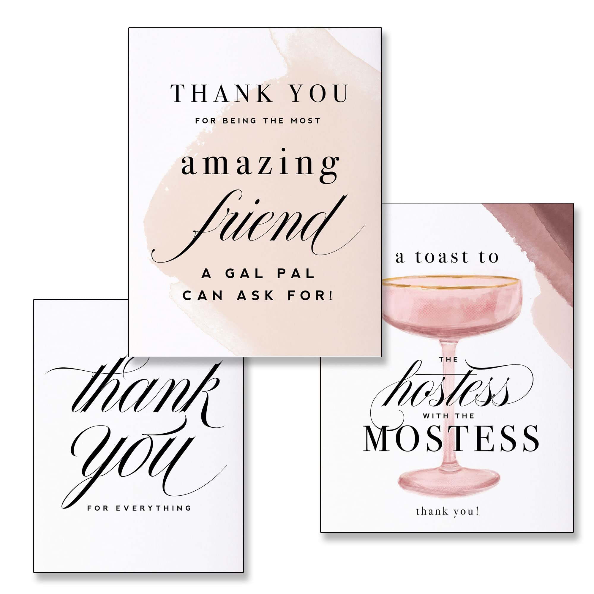 Cute Kitty Thank You Cards Set - 3 Pack Assorted Blank Greeting Cards with Envelopes for Women (4.25