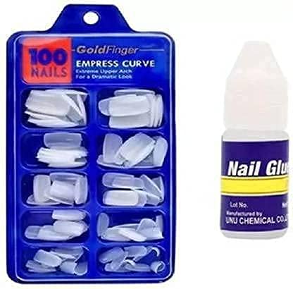 Reusable Artificial Nails Set with Glue (Small) - Extreme Upper Arch for Dramatic Look, Empress Curve Design - 100 Fake Nails & 10ml Nail Glue for Nail Extensions & Salon Quality Manicures at Home