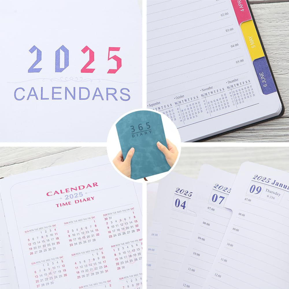 2025 Daily Planner - A5 Leather Journal Notebook with 365 Days Calendar, Tabs & Monthly Pages | Jan-Dec 2025 Appointment Book for Business, School & Personal Use | Perfect Work Planner & Gift Idea (Blue)