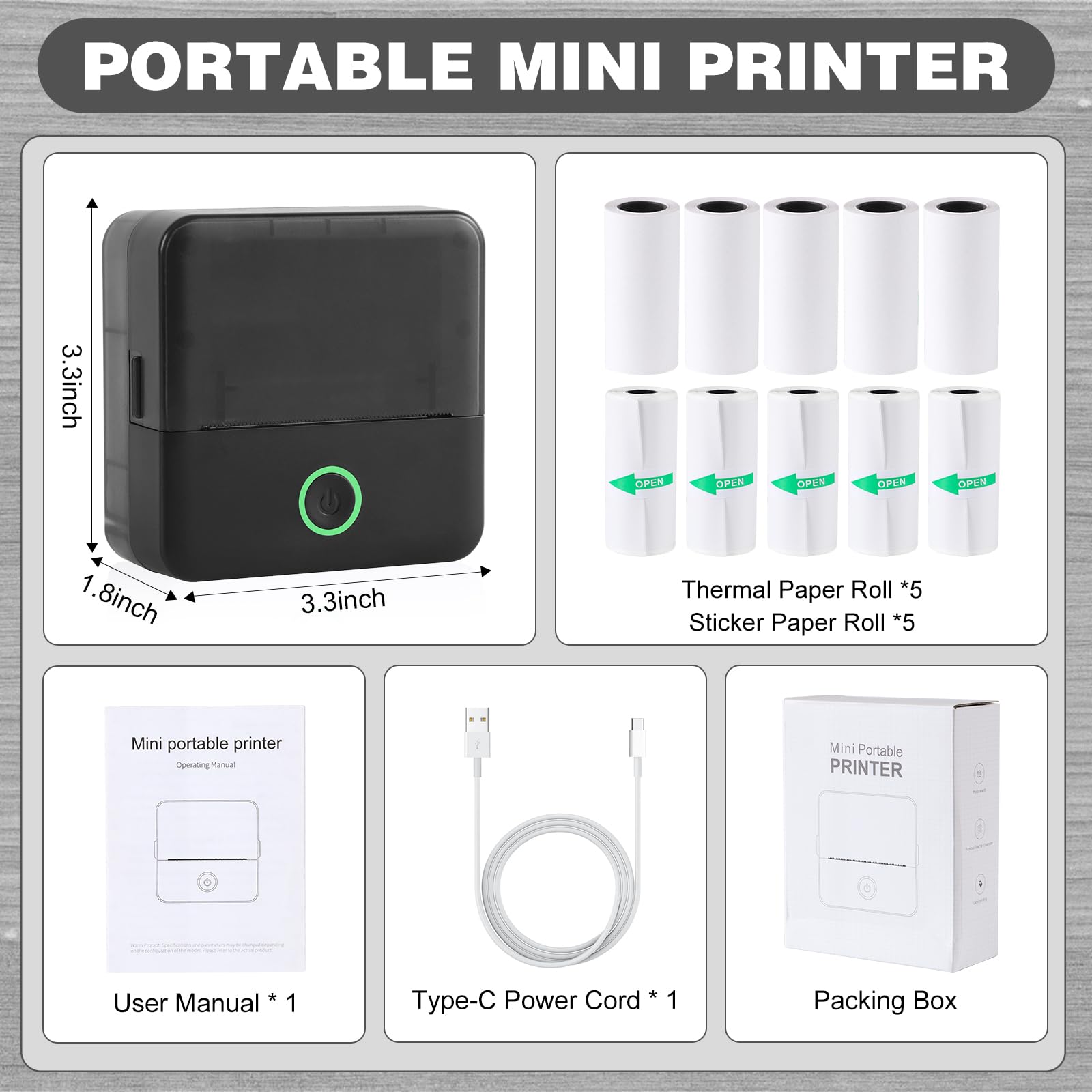 Print Pods Mini Printer - Portable Thermal Inkless Sticker Maker with 10 Rolls Paper for iPhone & Android | Perfect for Notes, Flashcards, Journaling, DIY Crafts, and School Projects | Wireless Pocket Printer for Instant Printing on the Go