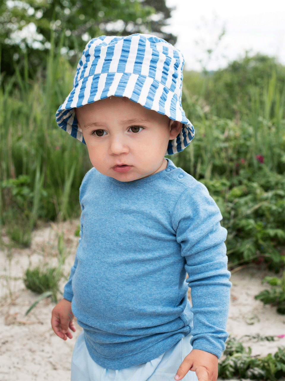 Serendipity Azur Striped Woven Bucket Hat for Women - Summer Beach Sun Protection, Outdoor Travel & Fashion Accessory