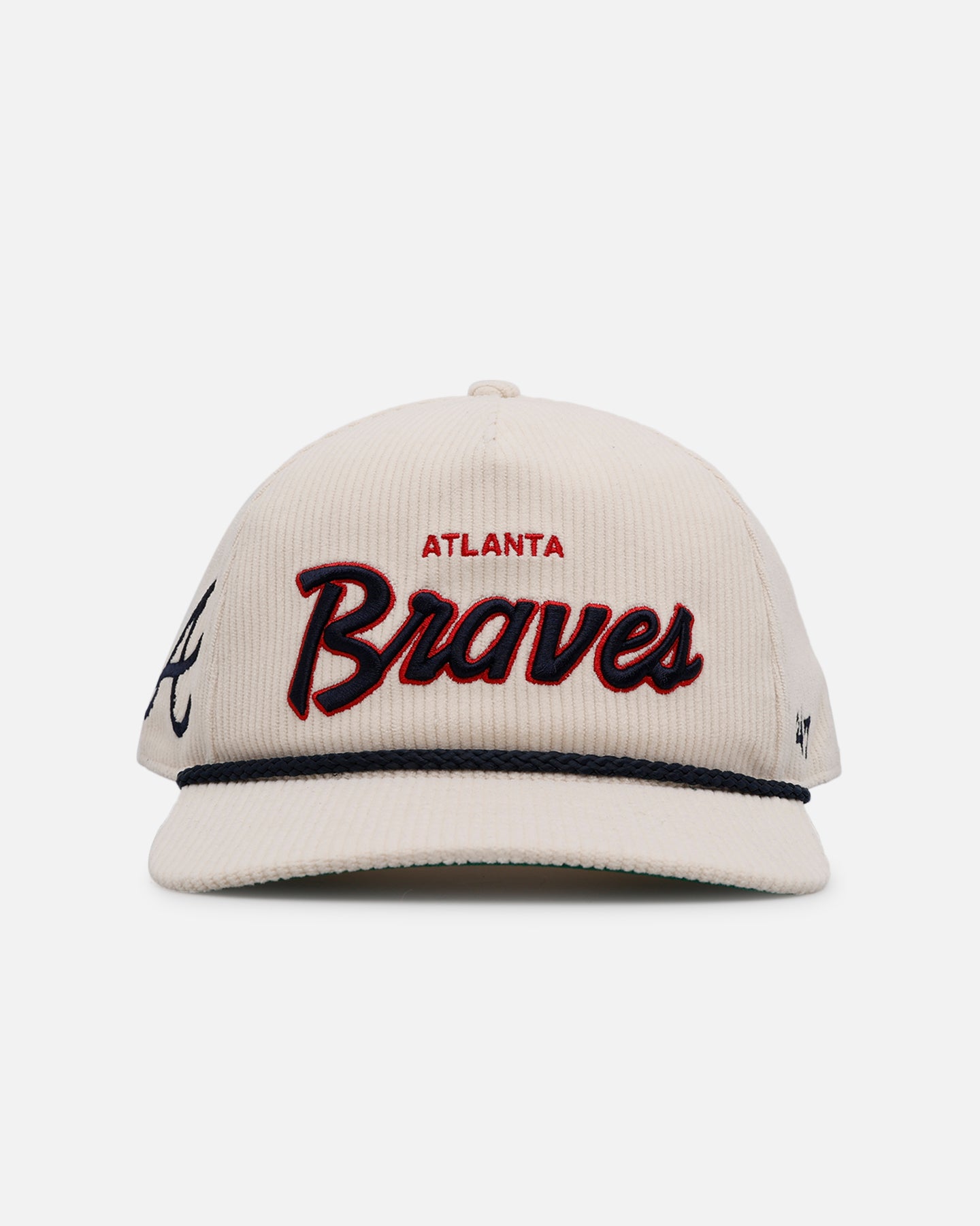 47 Brand Atlanta Braves 'Natural Script' Premium Hitch Corduroy Snapback Hat - Adjustable Baseball Cap for Men & Women - Perfect for Sports Games, Casual Outfits and Fan Collections