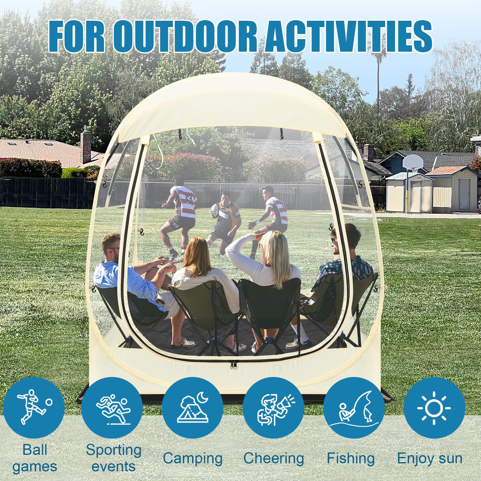 Eapele Instant Pop-Up Sports Tent - 1-6 Person Portable Shelter for Camping, Fishing, Hiking & Outdoor Events - Waterproof Rain Protection for Picnics, Beach Days & Sports Games