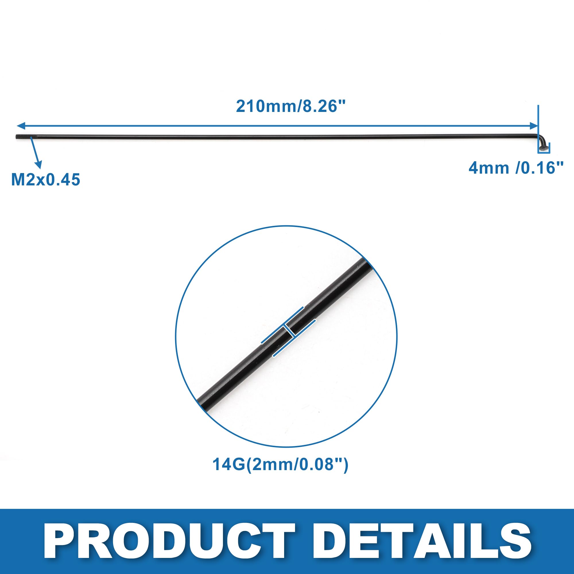 14G Steel Black Mountain Bike Spokes - 36Pcs for Wheel Replacement & Repair | Durable Cycling Accessories for MTB, Road & Commuter Bikes