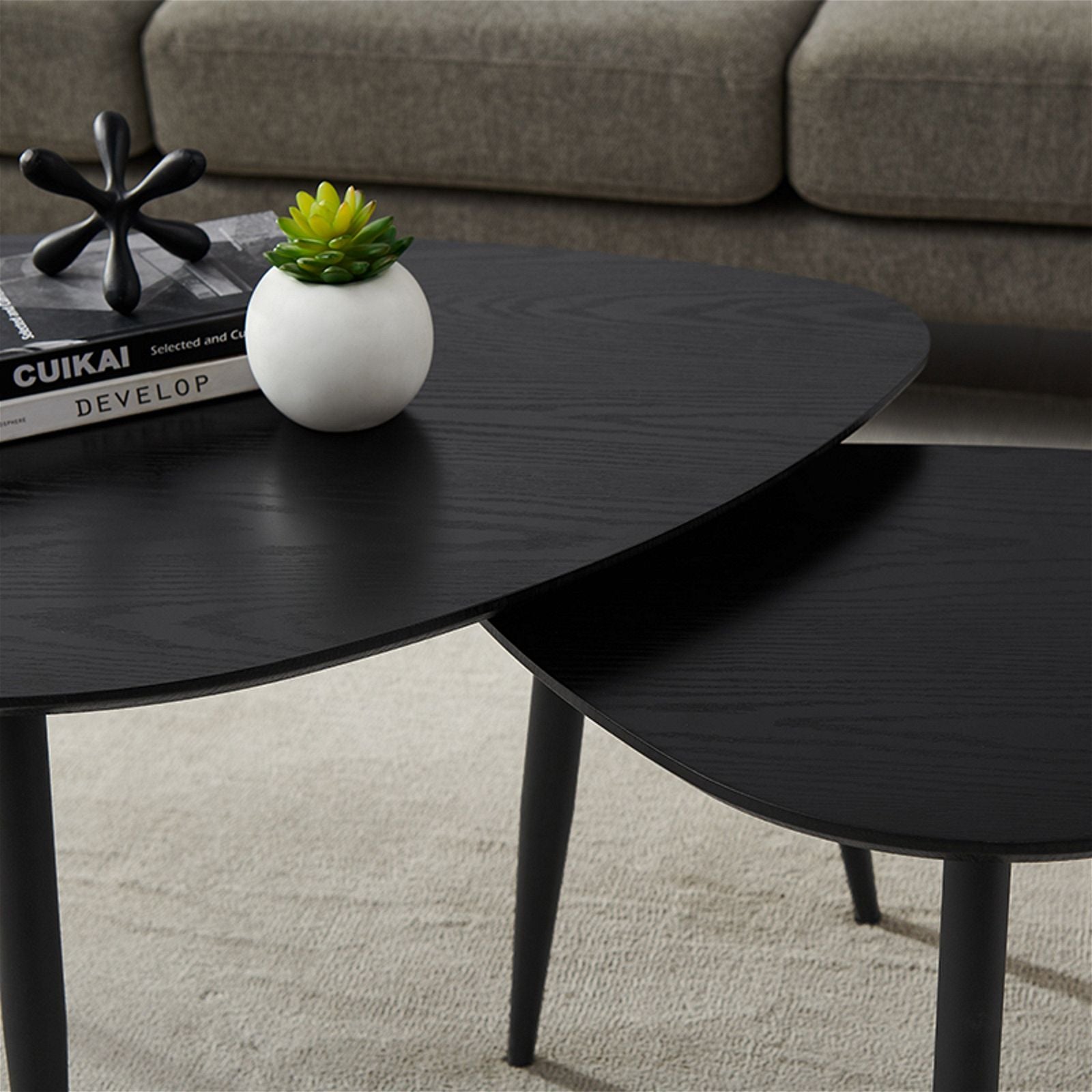 Modern Black on Black Oak Nested Coffee Table - Urban Style for Living Room, Lounge & Office Decor