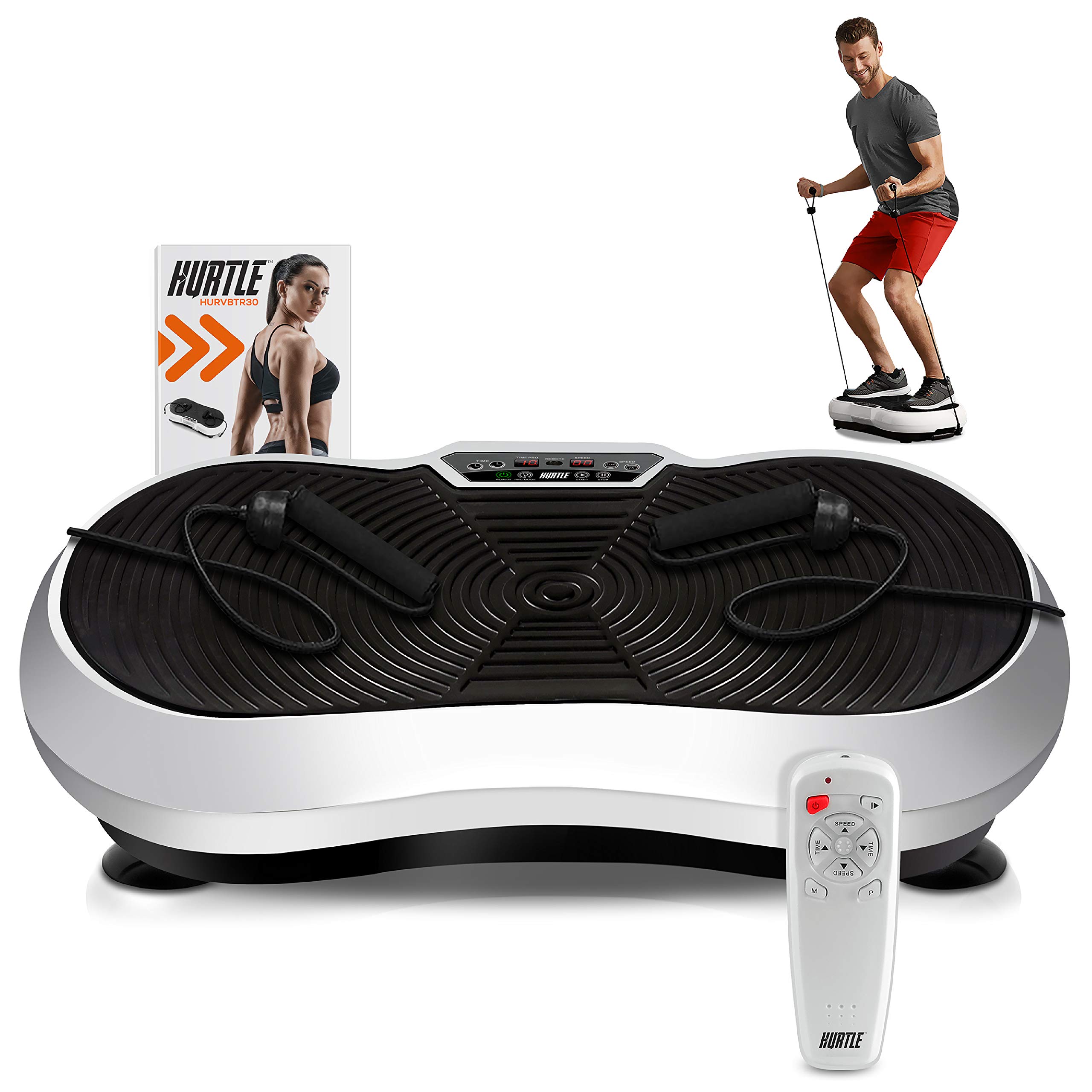 Hurtle Fitness Vibration Platform - Home Workout Machine with Remote Control & Balance Straps | Weight Loss, Muscle Toning & Balance Training Equipment | Perfect for Home Gym, Physical Therapy & Recovery Exercises (White)