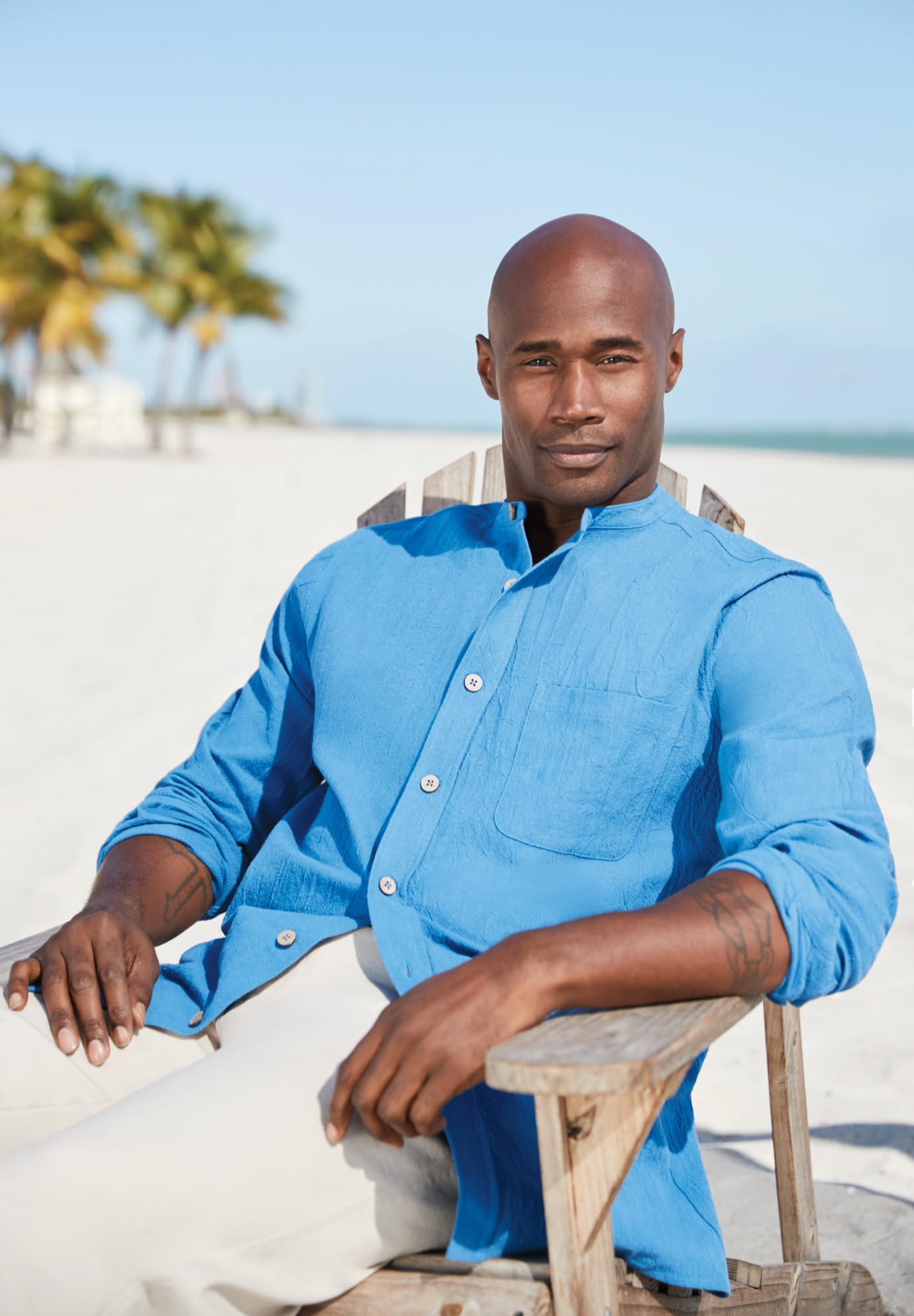 KingSize Men's Big & Tall Gauze Mandarin Collar Shirt - Breathable Summer Casual Button Down for Plus Size Men - Perfect for Beach, Vacation, Outdoor & Office Wear | Lightweight Linen Shirt for Hot Weather, Business Casual & Travel Outfits