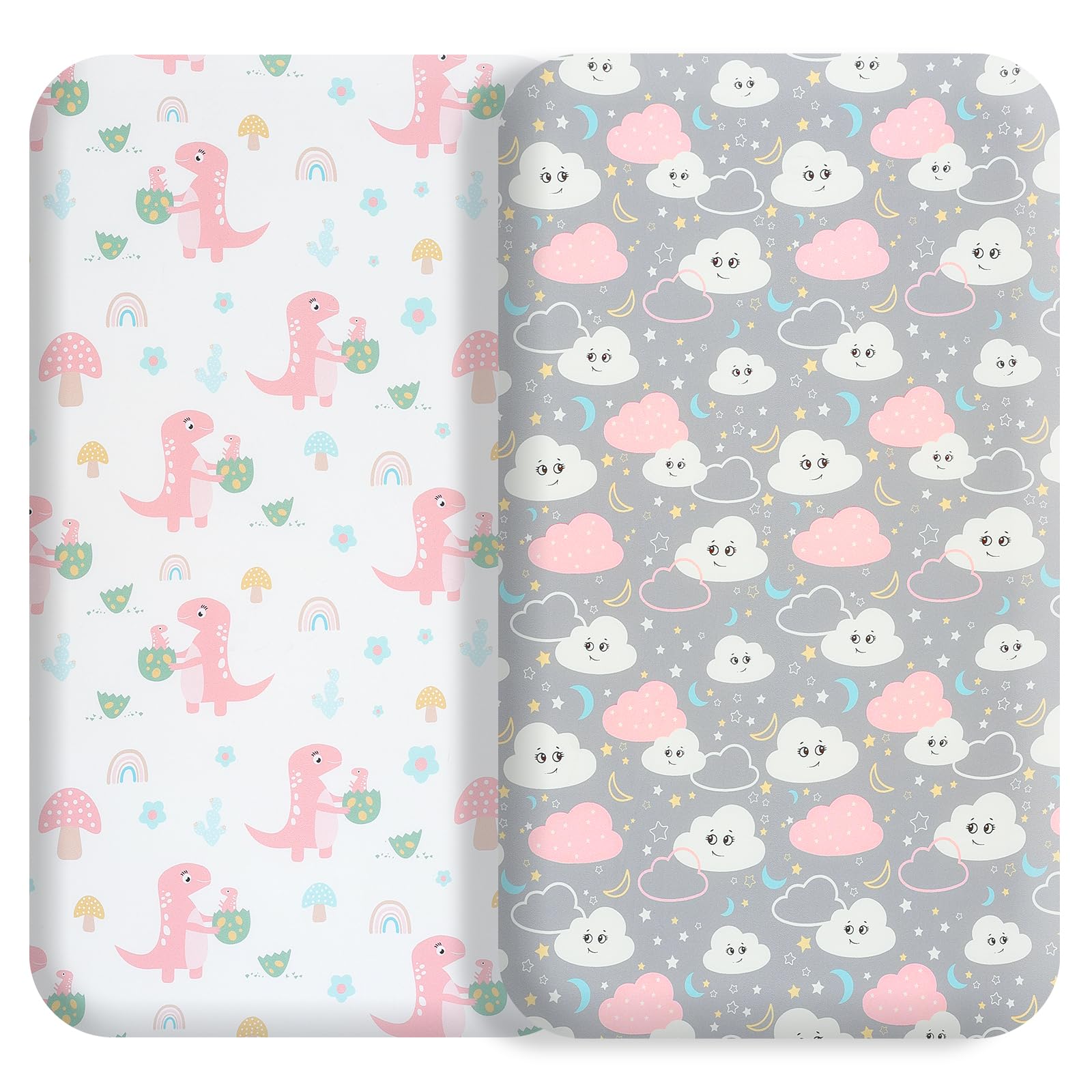 2-Piece Bassinet Bed Sheet Set - Soft & Comfy Stretch Fabric for Rectangle, Oval, Halo & Hourglass Mattresses (Dinosaur Egg Print) - Perfect for Nursery, Baby Shower Gifts & Newborn Sleep Comfort
